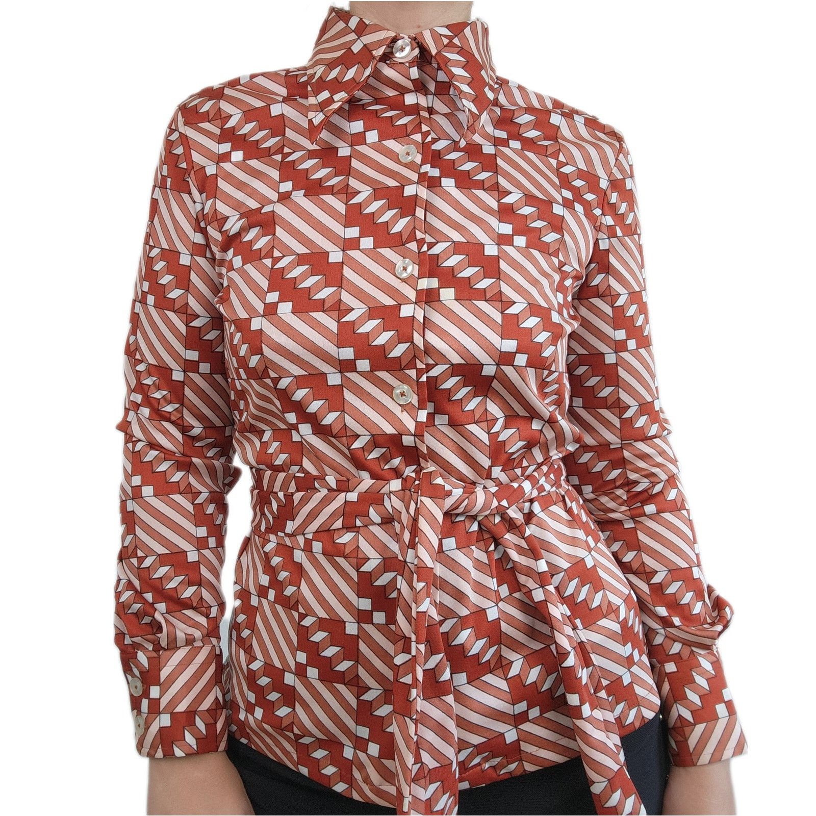 Vintage 70s Dagger Collar Patterned Print Button Up Shirt Medium Size M / US 6-8 / IT 42-44 - 1 Thumbnail