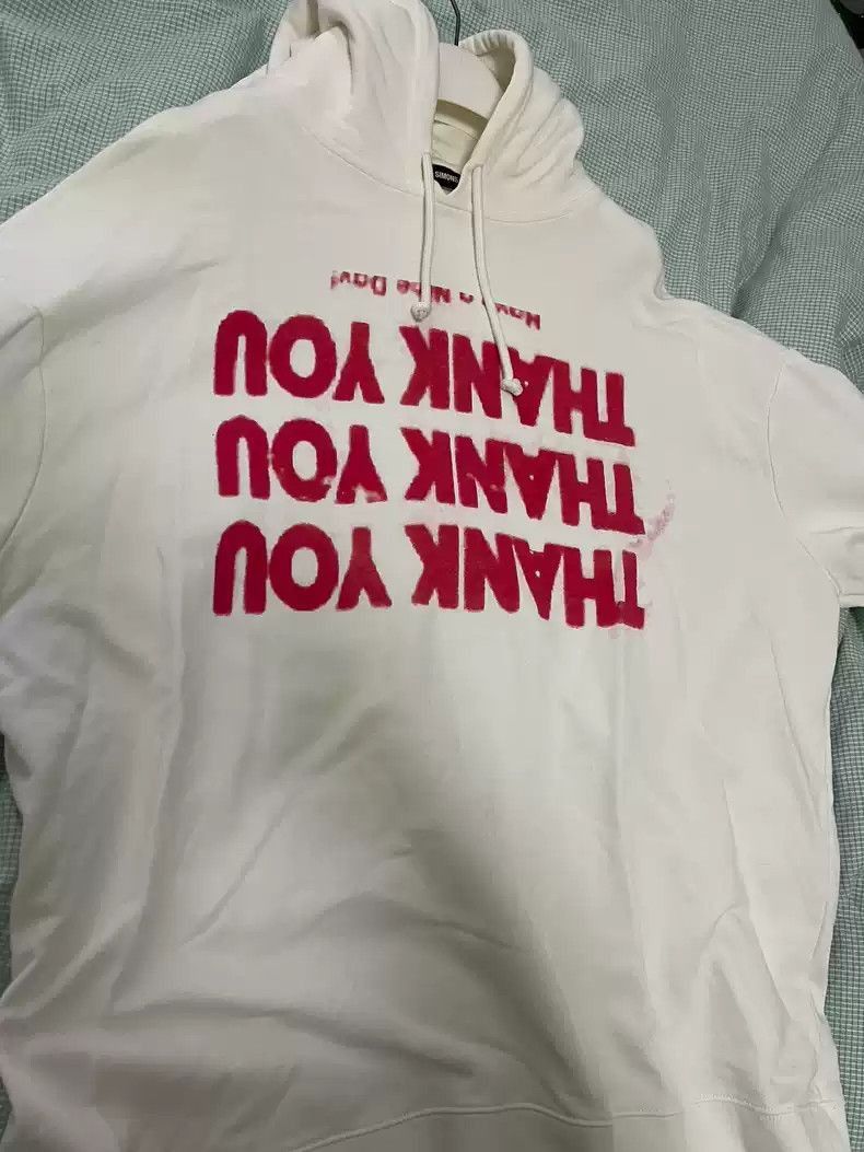 正規 RAF SIMONS FW17/18 Thank You Hoodie Raf Simons Raf Simons FW 17/18 'Thank you' white hoodie | Grailed