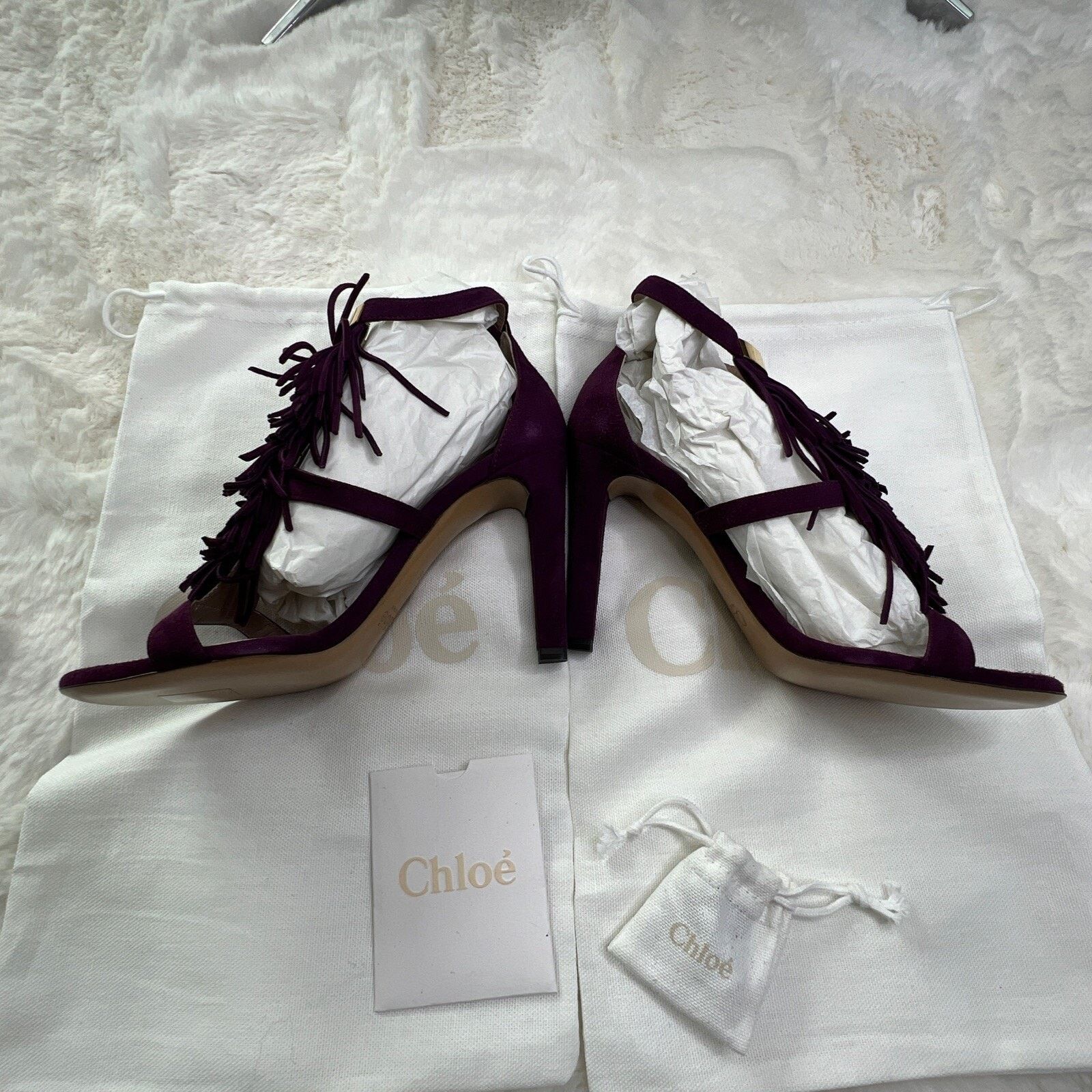 Chloe CHOLE-Fringe Suede Heel/Sandal Violet In Box-Made In Italy Size US 6 / IT 36 - 5 Thumbnail