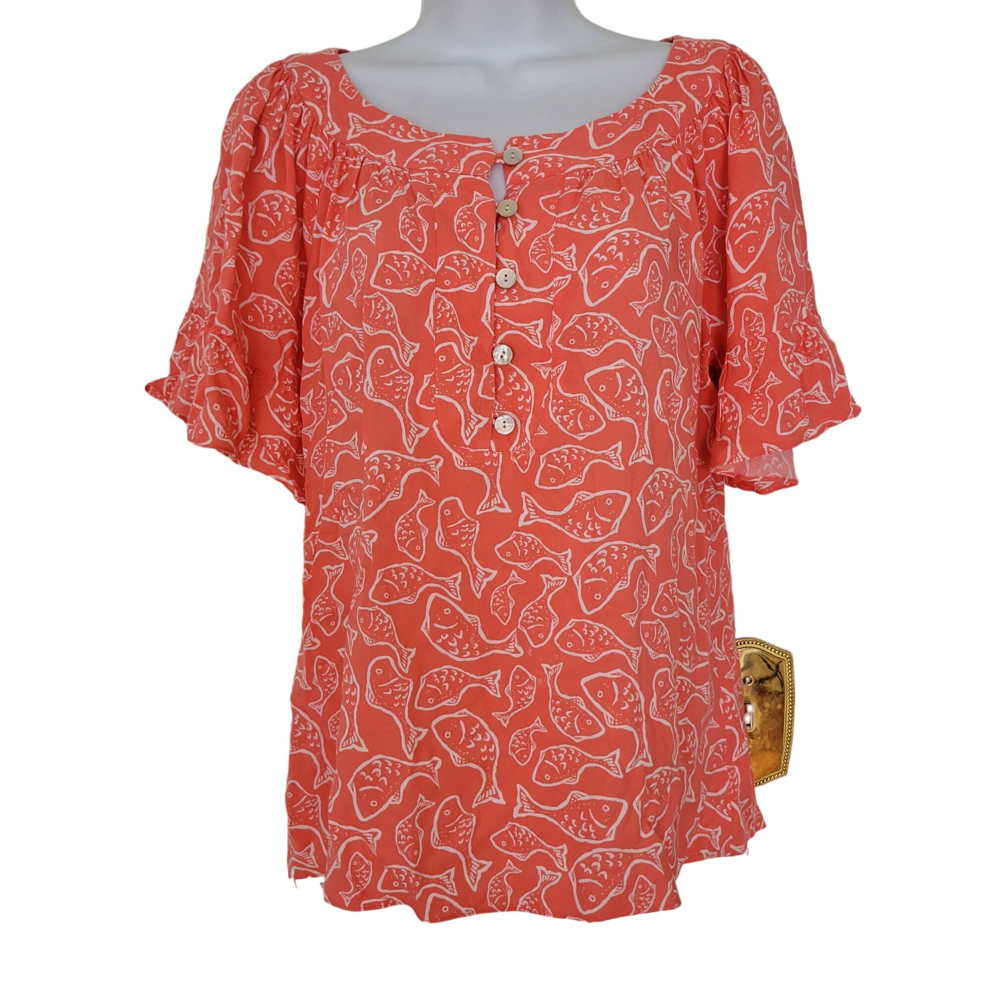 Vineyard Vines Vineyard Vines Fish Print Blouse S Top Pink White Summer Size S / US 4 / IT 40 - 1 Thumbnail