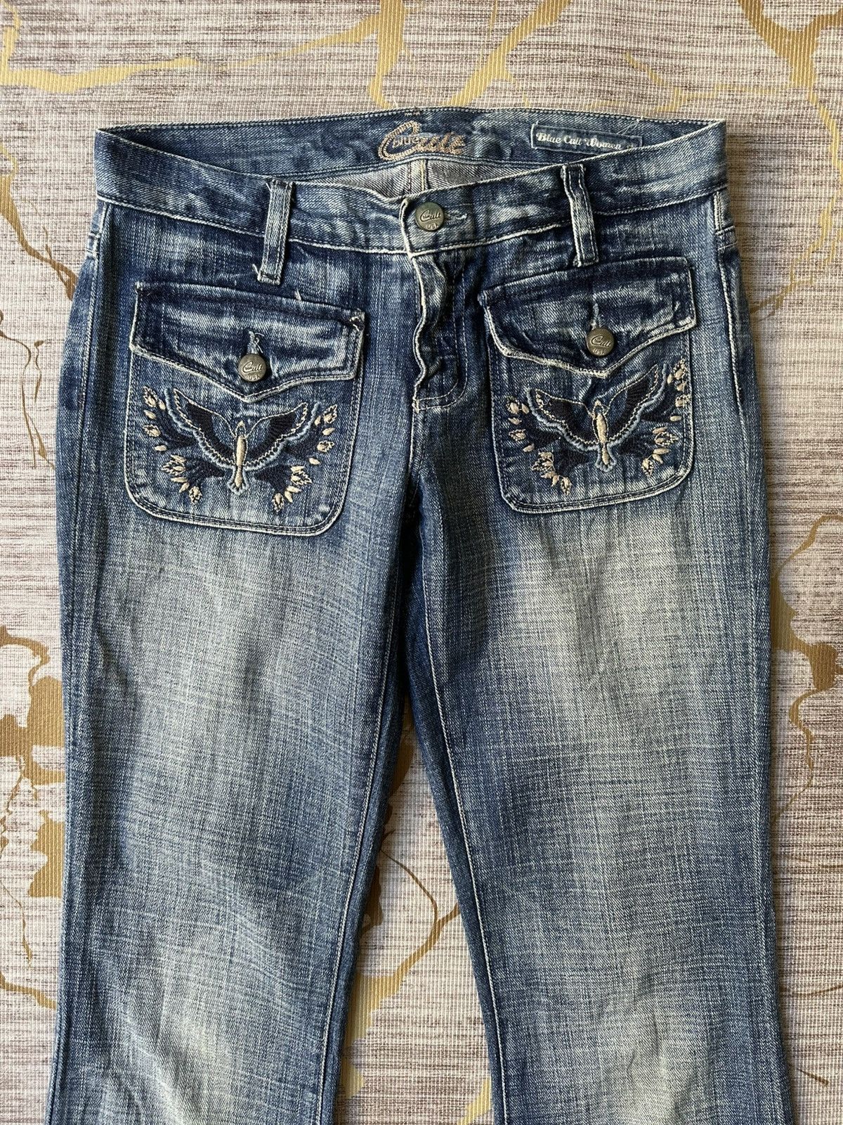 Japanese Brand FLARE Blue Cult Fatigue Jeans Size 28" / US 6 / IT 42 - 6 Thumbnail