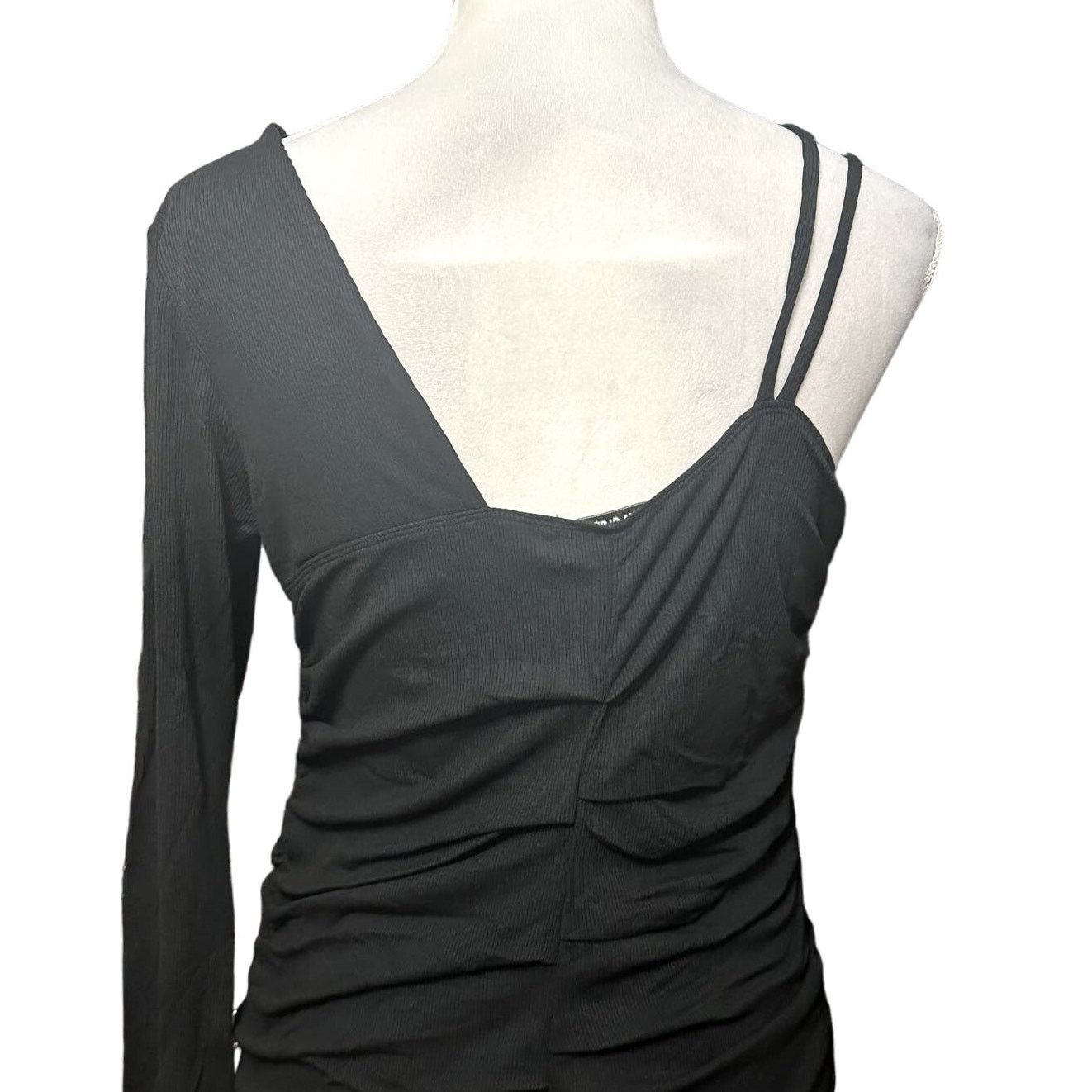 Other LNA Black Ruched Asymmetric Mini Dress Ribbed Bodycon L Fire Size L / US 10 / IT 46 - 6 Thumbnail