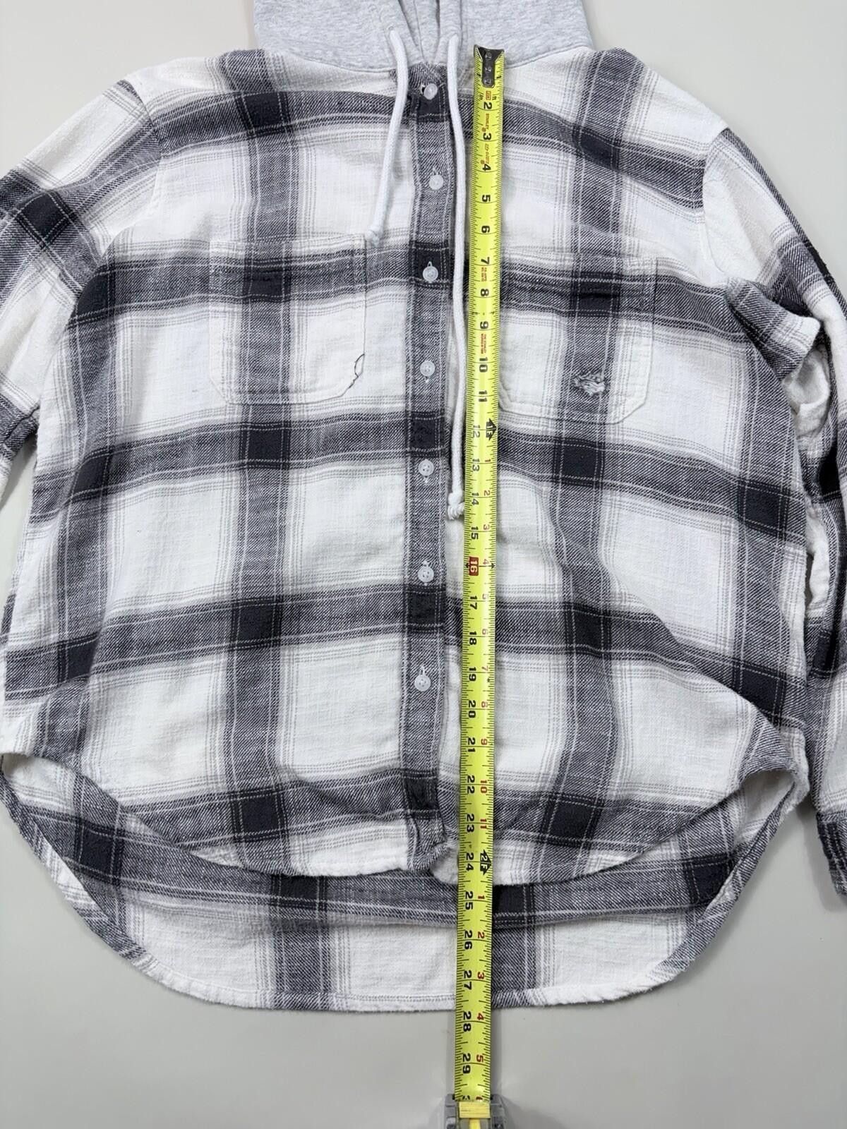 American Eagle Outfitters American Eagle Distressed Plaid Hooded Flannel Shirt Size M Size US M / EU 48-50 / 2 - 8 Thumbnail