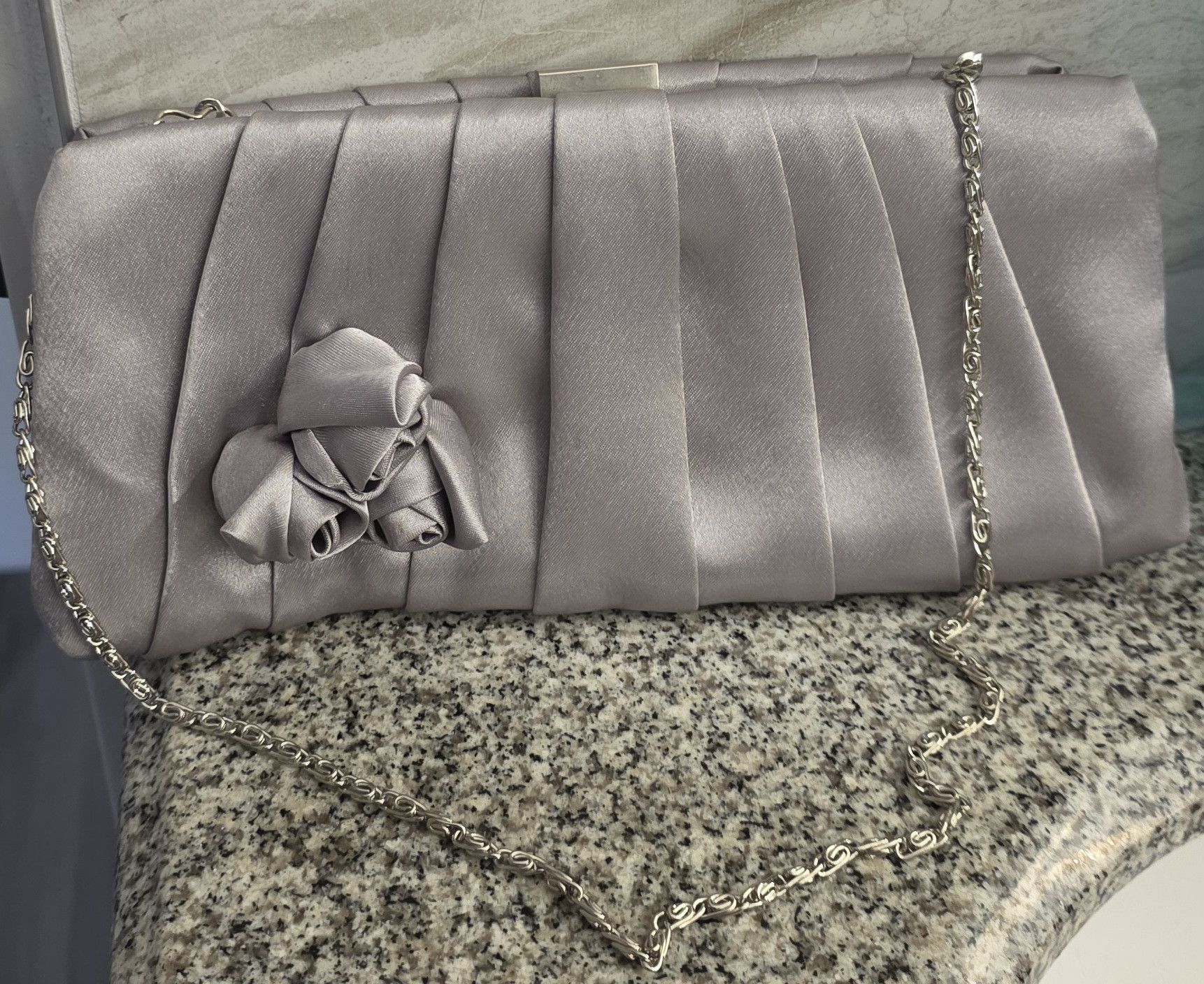 Jessica McClintock Jessica McClintock Silver Rose Flower Satin Clutch Bag Size ONE SIZE - 1 Thumbnail