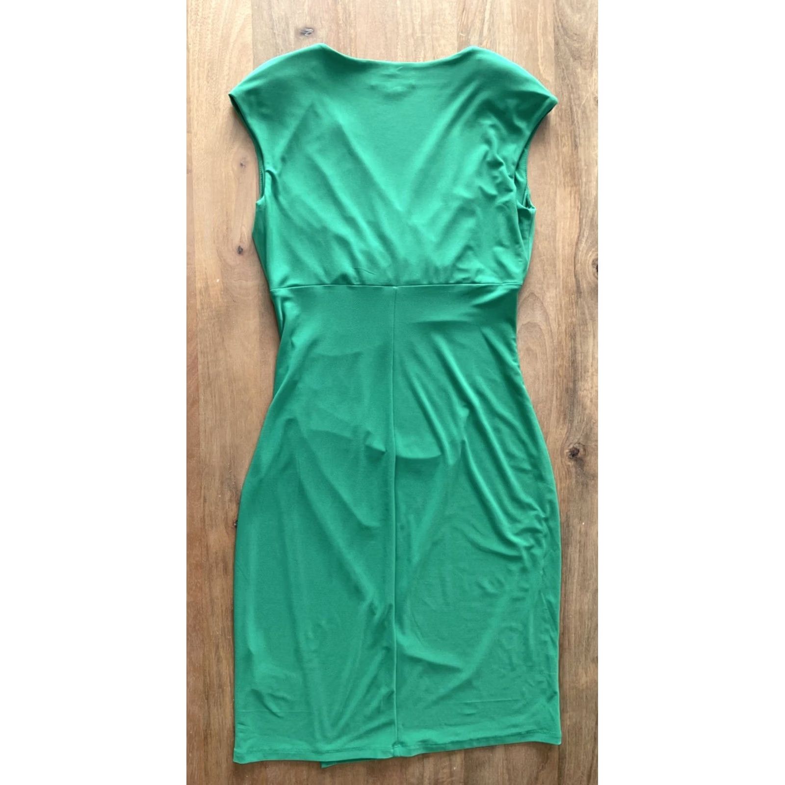 Ralph Lauren Lauren Ralph Lauren Dress Sleeveless V-Neck Midi Wrap Ruched Solid Green Women's 4 Regular Stretch Polyester Spandex Jersey Size S / US 4 / IT 40 - 2 Thumbnail