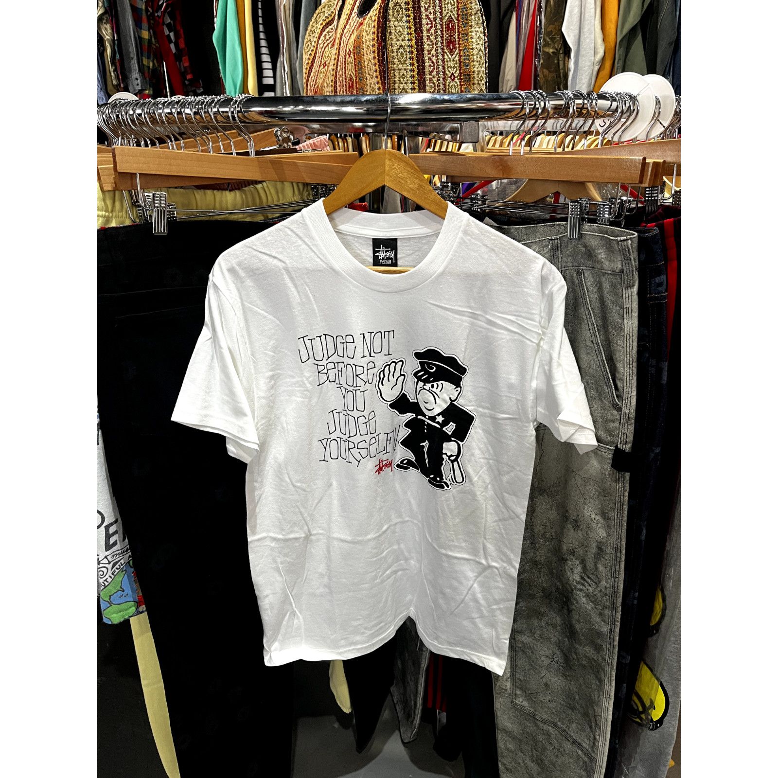 Vintage Stussy Judge Not White T Shirt Sz Medium NWOT