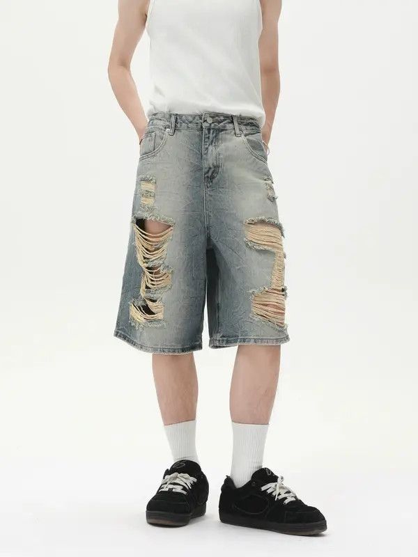 Japanese Brand Vintage distressed loose straight blue ripped denim shorts Size US 32 / EU 48 - 7 Thumbnail