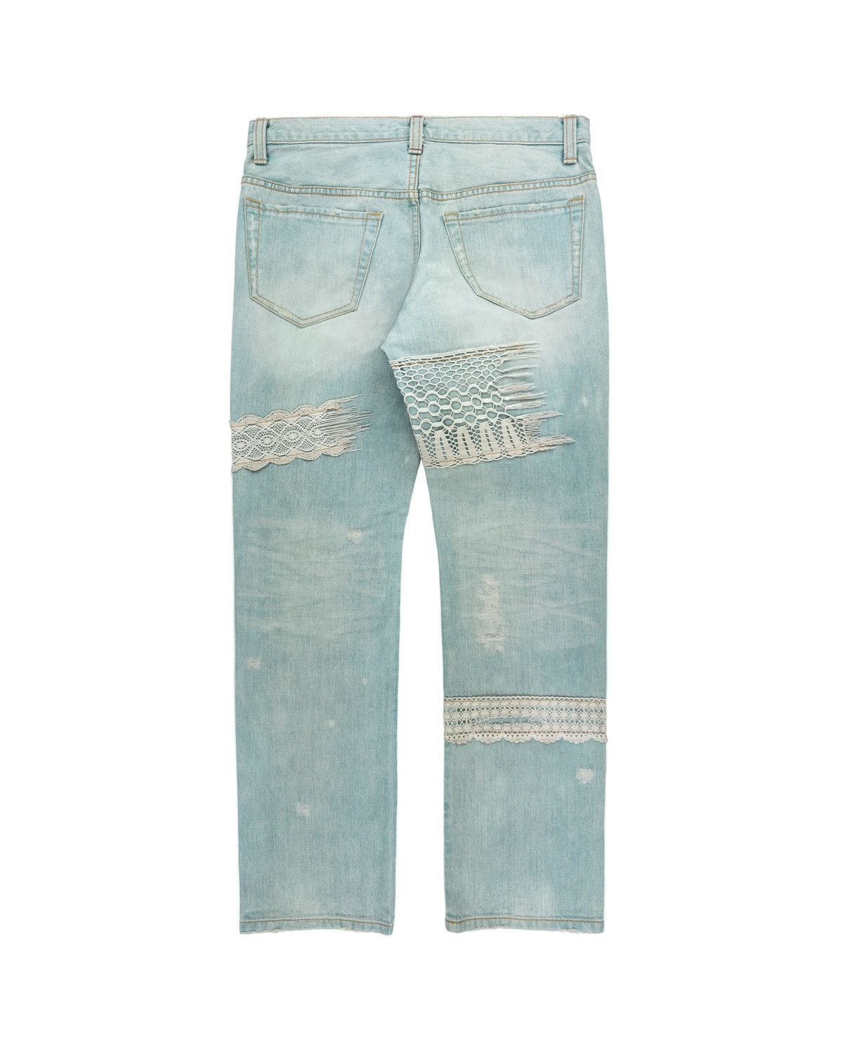 Issey Miyake 2000s Sunao Kuwahara Distressed Appliqué Laced Jeans Size US 32 / EU 48 - 5 Thumbnail