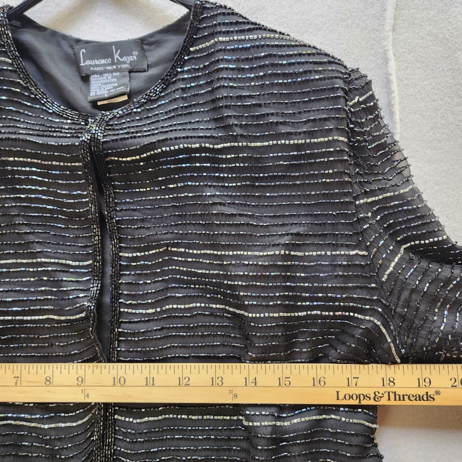 Other Laurence Kazar Silk Beaded Jacket Blazer - Black - Large Size L / US 10 / IT 46 - 4 Thumbnail