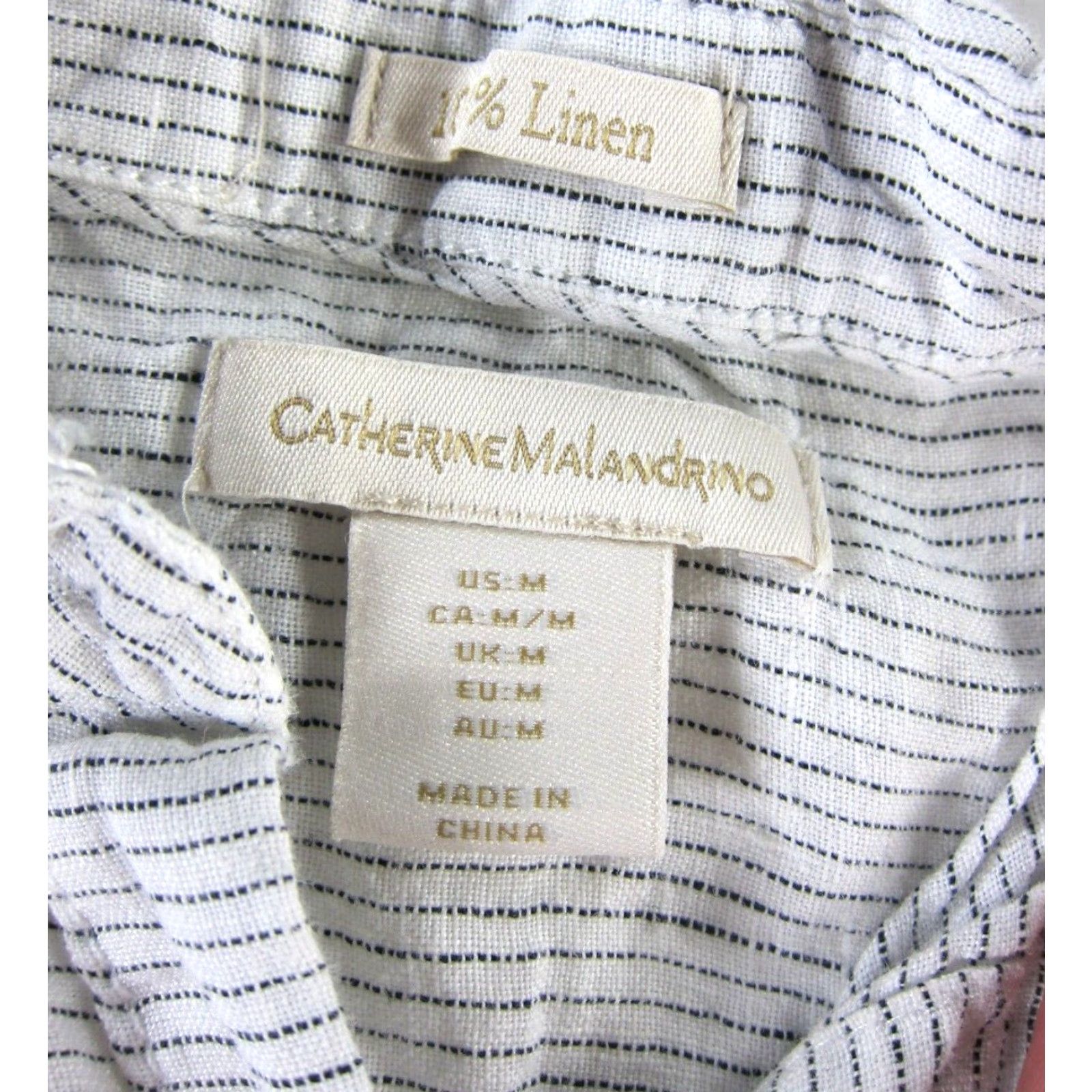 Vintage Catherine Malandrino 100% Linen Ivory Black Stripe Collared Tunic Blouse Medium Size M / US 6-8 / IT 42-44 - 3 Thumbnail