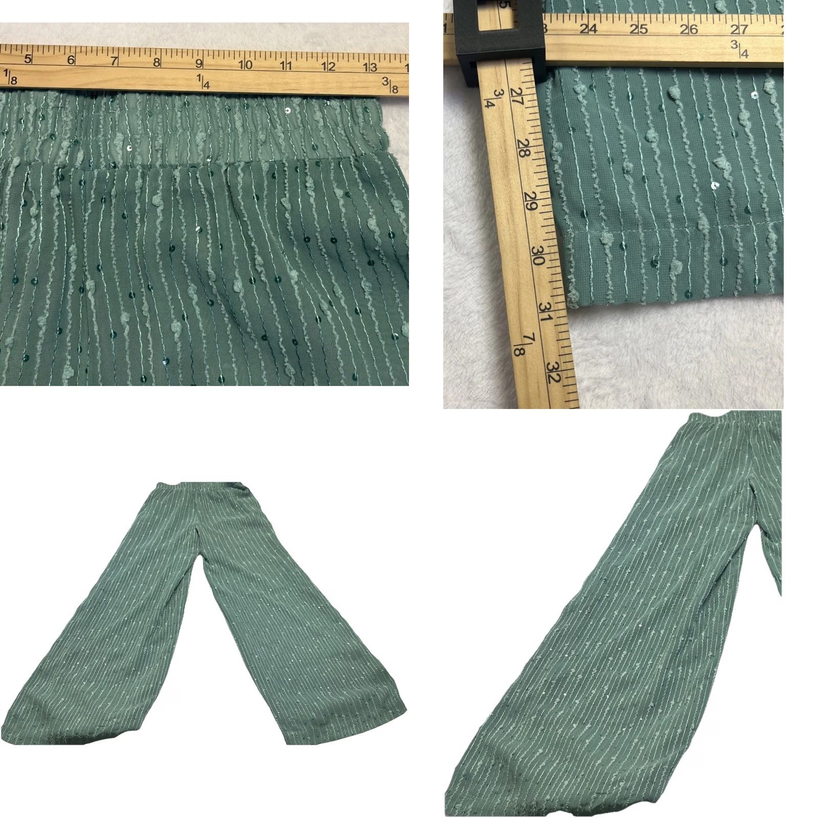 Vintage Cotton Club Pants Wide-Leg Palazzo NWT Sage Green Sequin Textured Knit Cotton S Size 28" / US 6 / IT 42 - 8 Thumbnail