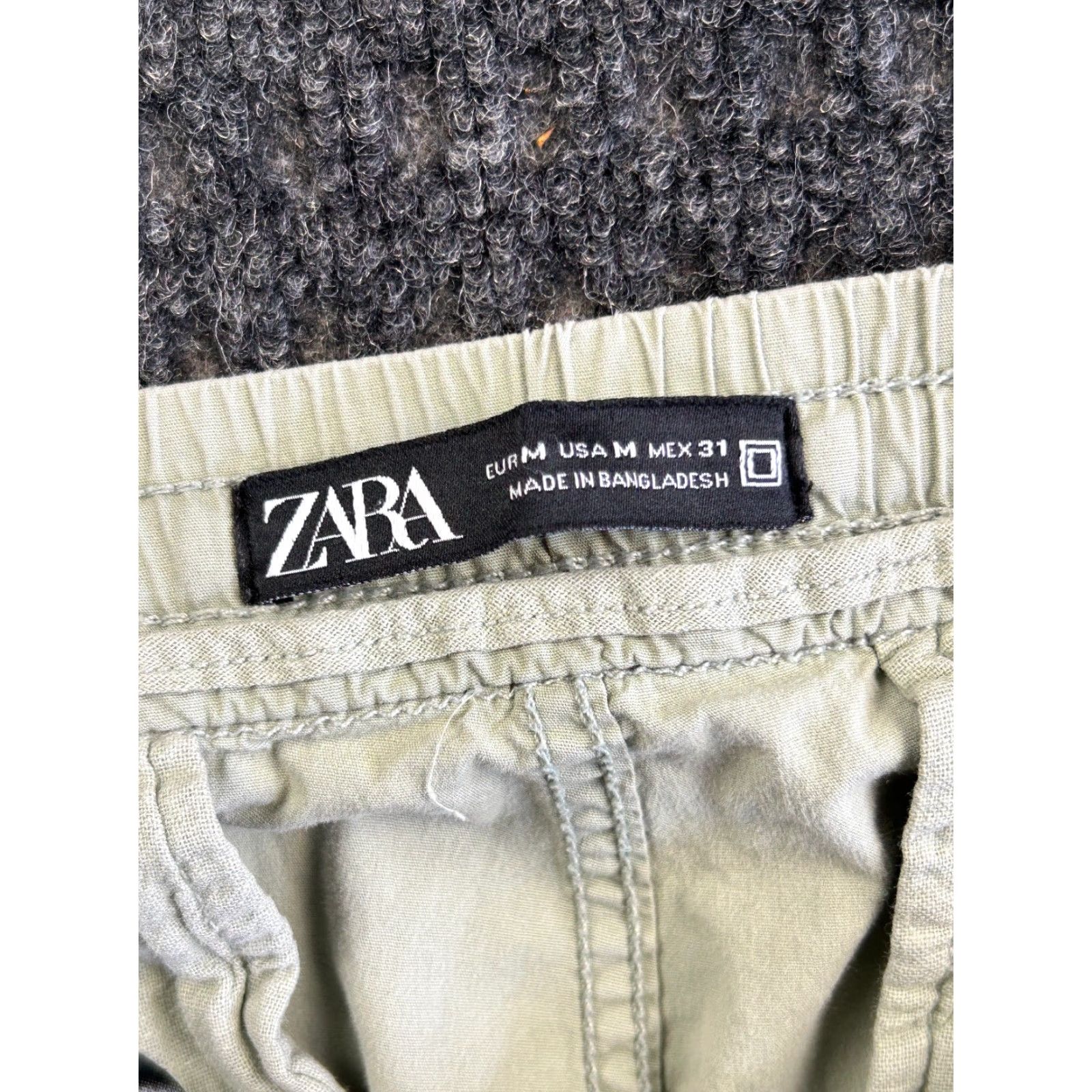 Zara ZARA DNWR Denimwear Joggers Pants Mens M 31 Green Drawstring Solid Casual Travel Regular Slim Tapered Logo Pockets Cotton Light Green 90s City Hipster Size US 31 - 2 Thumbnail