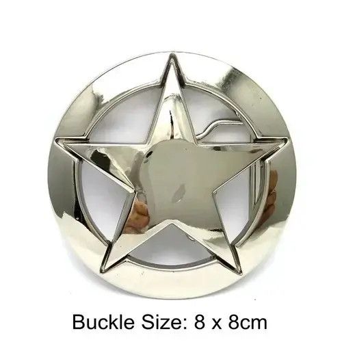 Leather Silver Star Round Metal Belt Buckle Size ONE SIZE - 4 Thumbnail