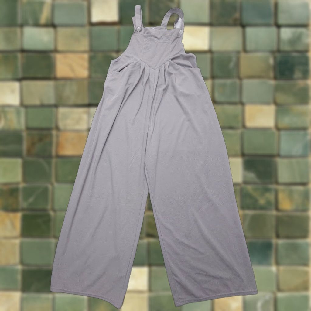 Vintage Halara Wide-Leg Waffle Bib Overalls Womens Large Gray Adjustable Straps Stretch Size 36" / US 14 / IT 50 - 1 Thumbnail