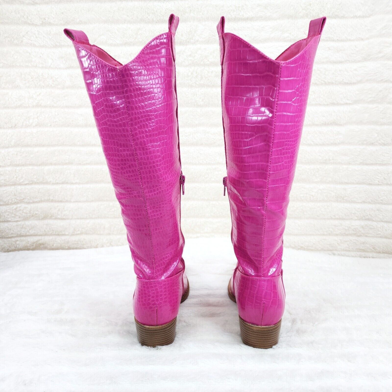 Other Sassy Fuchsia Hot Pink Snake Texture Western Knee High 2" He Size US 7 / IT 37 - 3 Thumbnail