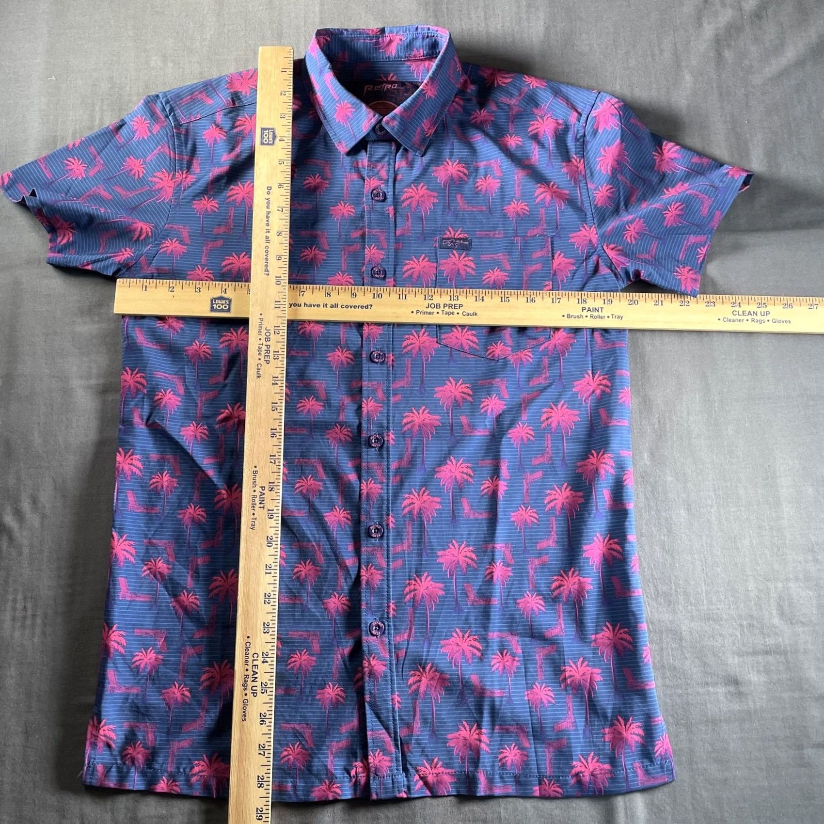 Vintage Retro Rifle Rising Palm Shirt Mens Small Blue Palm Tree Pistol Print Stretch Shirt Size US S / EU 44-46 / 1 - 5 Thumbnail