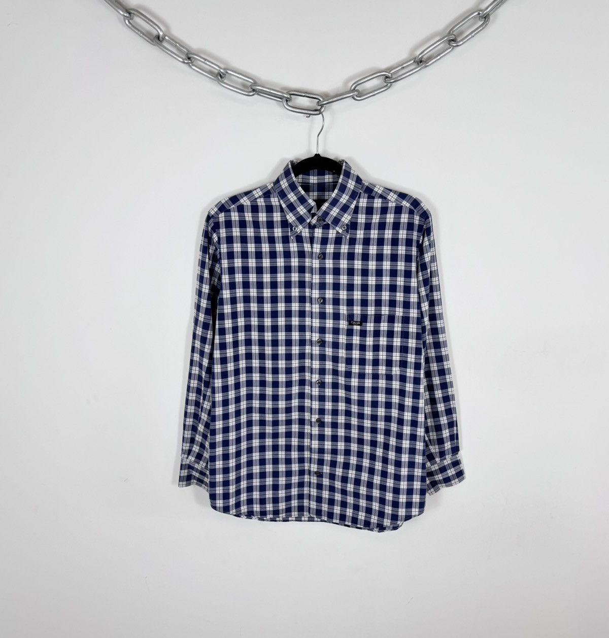 Just Cavalli Just Cavalli Race Men’s Blue Checkered Long Sleeve Shirt Size US M / EU 48-50 / 2 - 1 Thumbnail