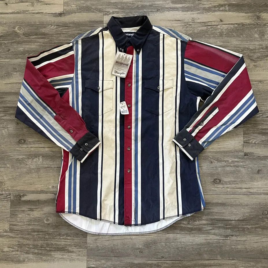 Wrangler Vintage Wrangler Brushpopper Western Striped Shirt Size US XL / EU 56 / 4 - 1 Thumbnail