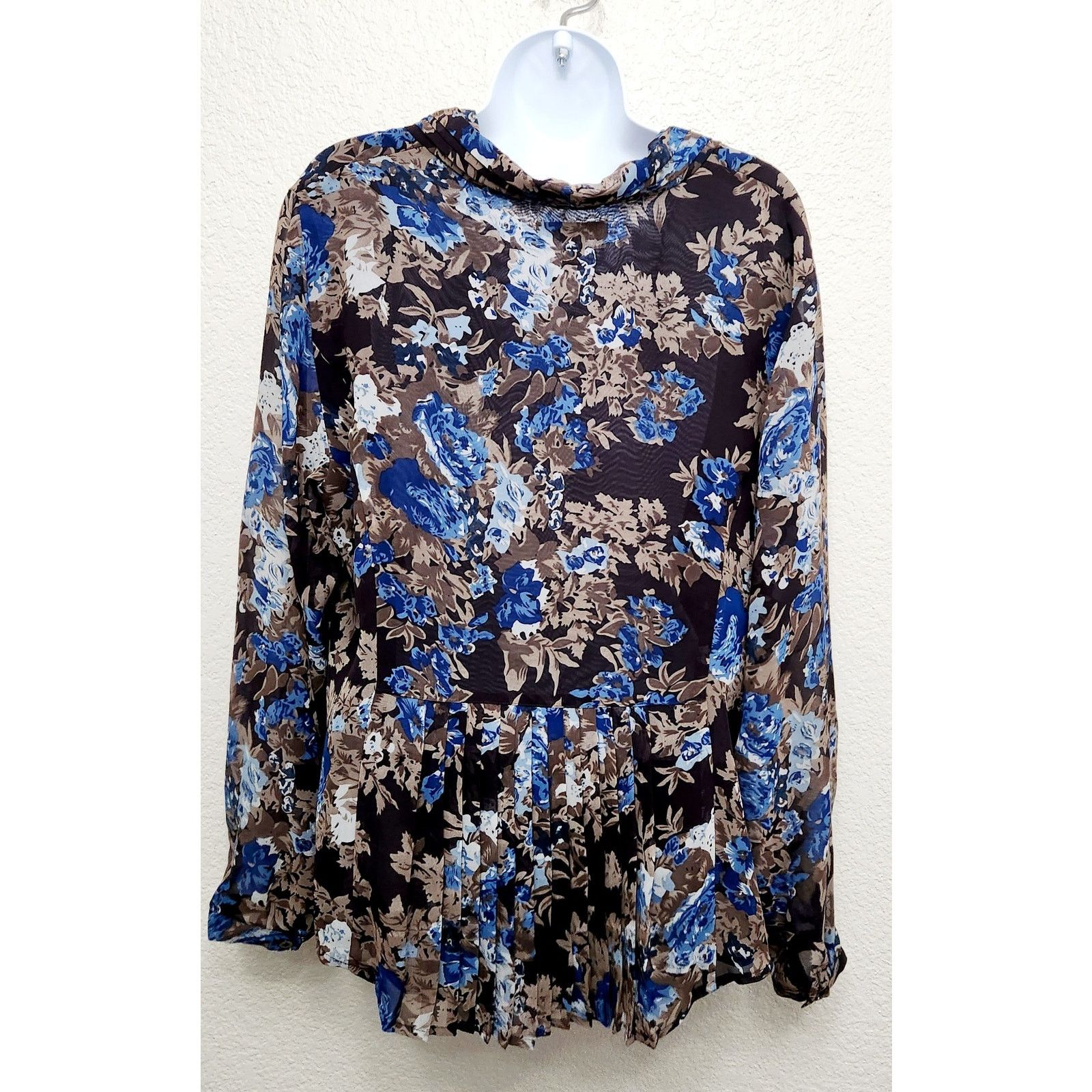 Coldwater Creek Coldwater Creek Brown Blue Floral Ruffled Neck Top Large Size L / US 10 / IT 46 - 5 Thumbnail