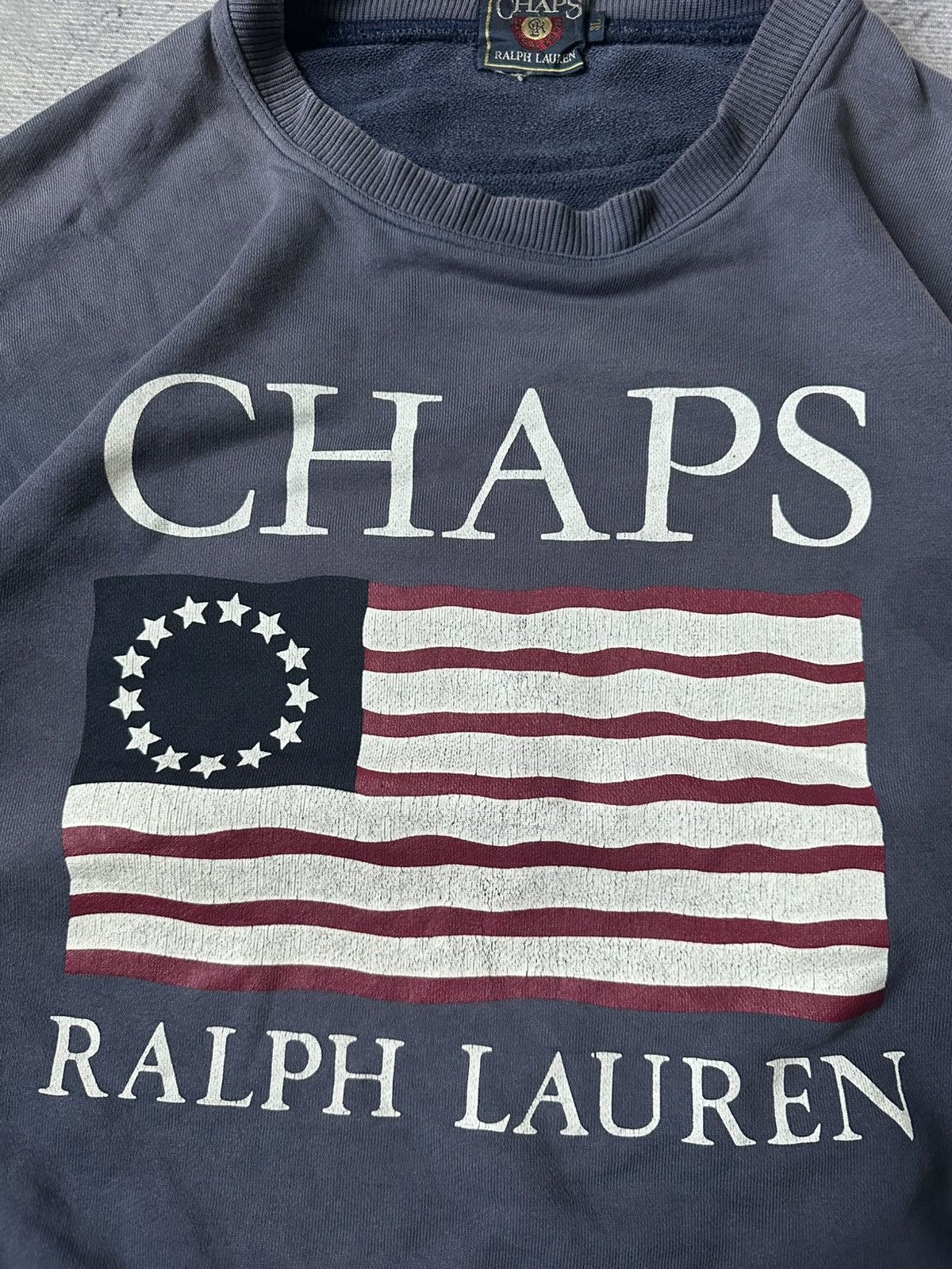 Chaps Ralph Lauren × Ralph Lauren Vintage Chaps Ralph Lauren Flag Thrashed Sweatshirt Size US L / EU 52-54 / 3 - 9 Thumbnail