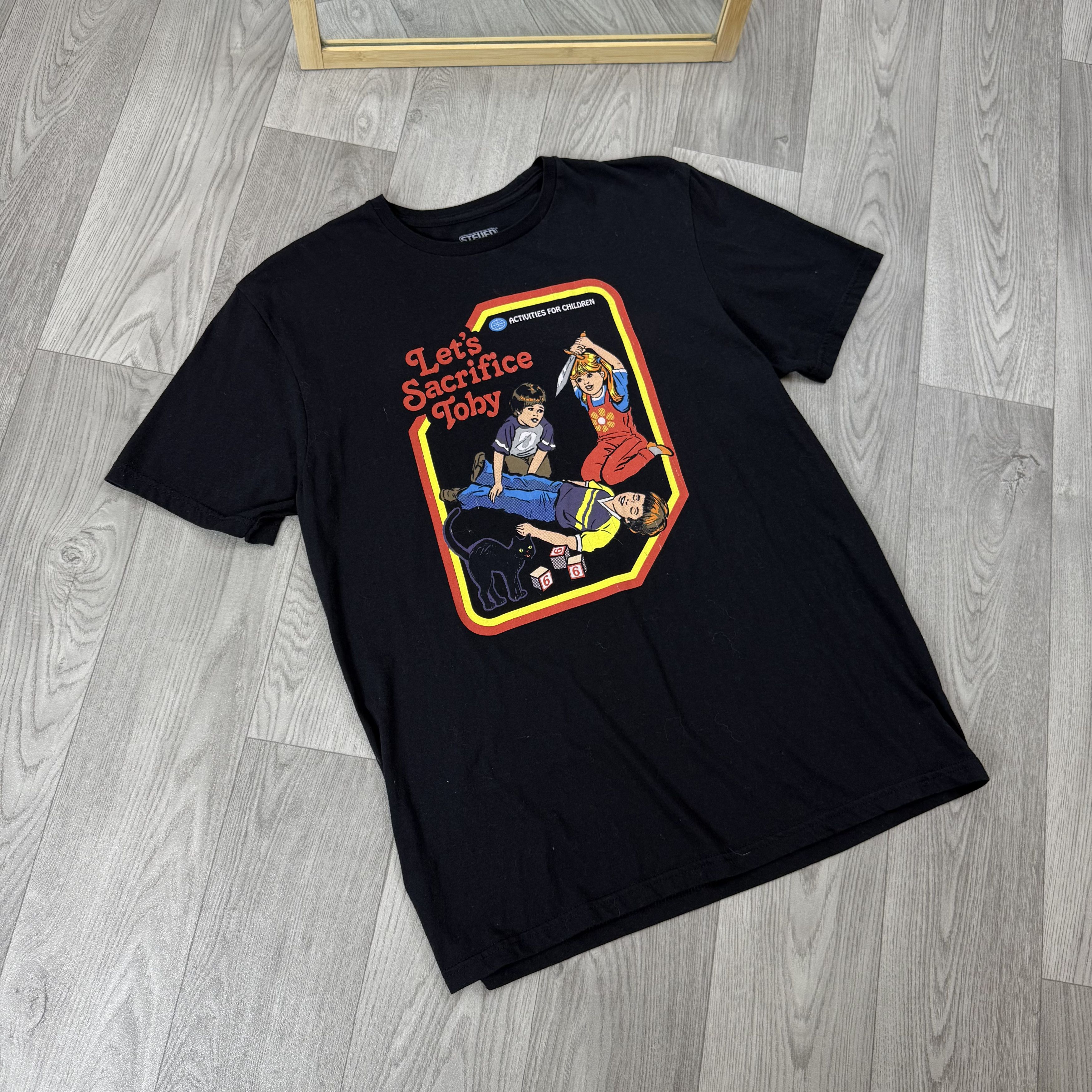 Vintage Steven Rhodes Black Graphic Tee Shirt Size US L / EU 52-54 / 3 - 5 Thumbnail