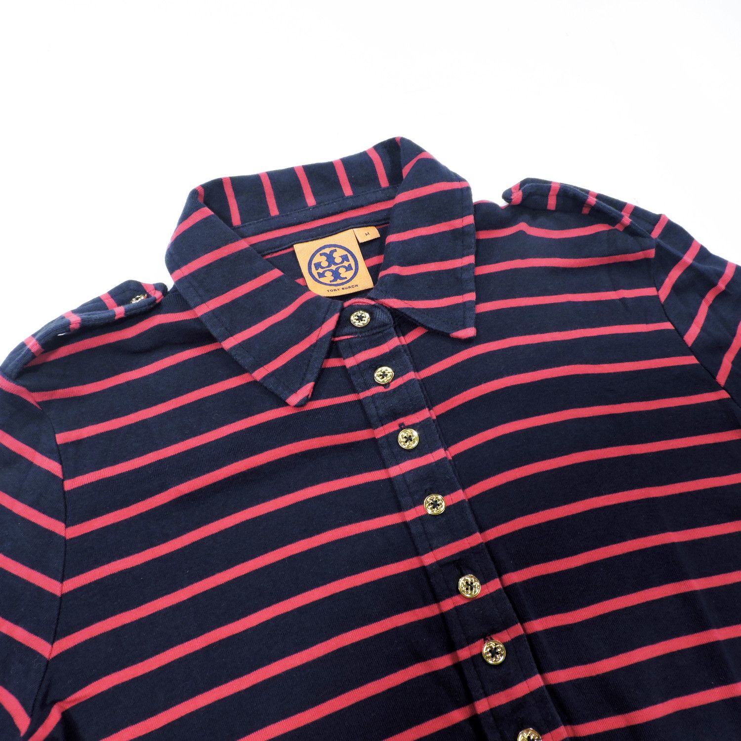 Tory Burch TORY BURCH POLO STRIPED SHOULDER TAB PIMA COTTON SHIRT Size M / US 6-8 / IT 42-44 - 8 Thumbnail