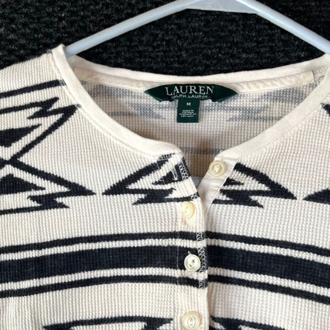 Ralph Lauren Lauren Ralph Lauren Women's Long Sleeve Thermal Henley Southwestern Print Cream M Buttons Up Shirt Womens Size M Size M / US 6-8 / IT 42-44 - 2 Thumbnail
