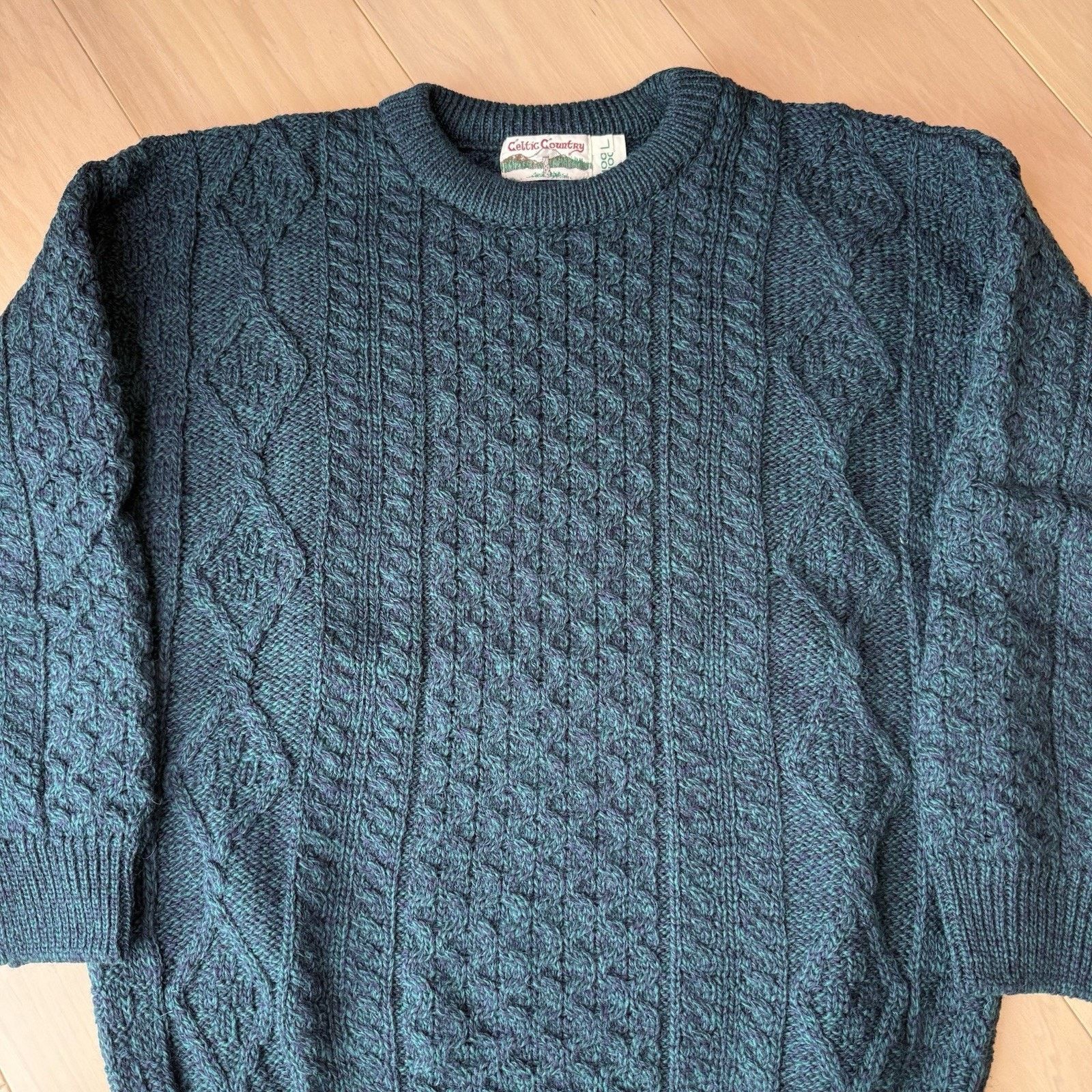 Other Vintage Celtic Country Cable Knit Wool Sweater Large Green Size US L / EU 52-54 / 3 - 4 Thumbnail