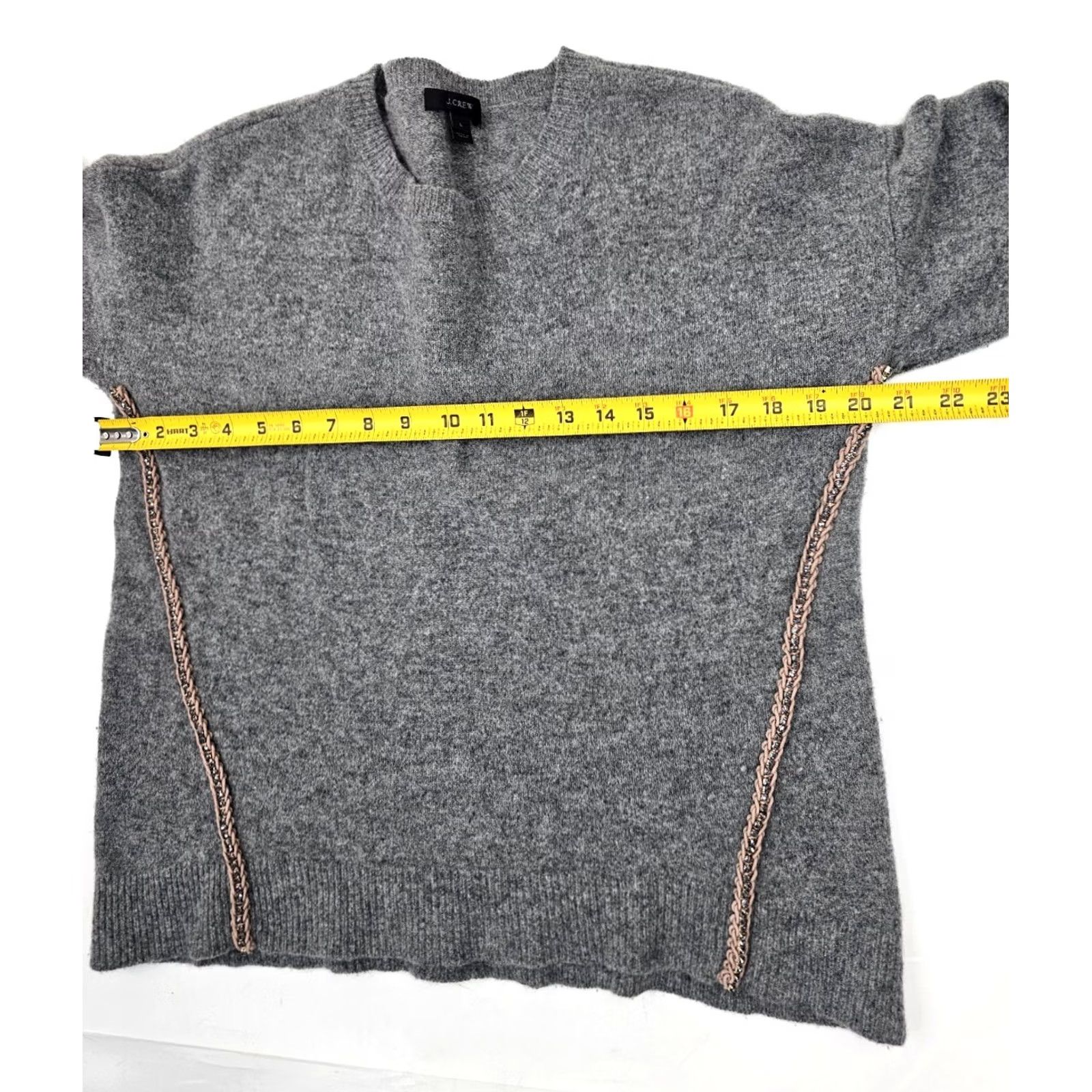 J.Crew J. Crew 100% Wool Pullover Crew Neck Sweater Women L Gray Pink Braid Rhinestone Shirt Adult L Gray Wool Crew Neck Rhinestone Size L / US 10 / IT 46 - 7 Thumbnail
