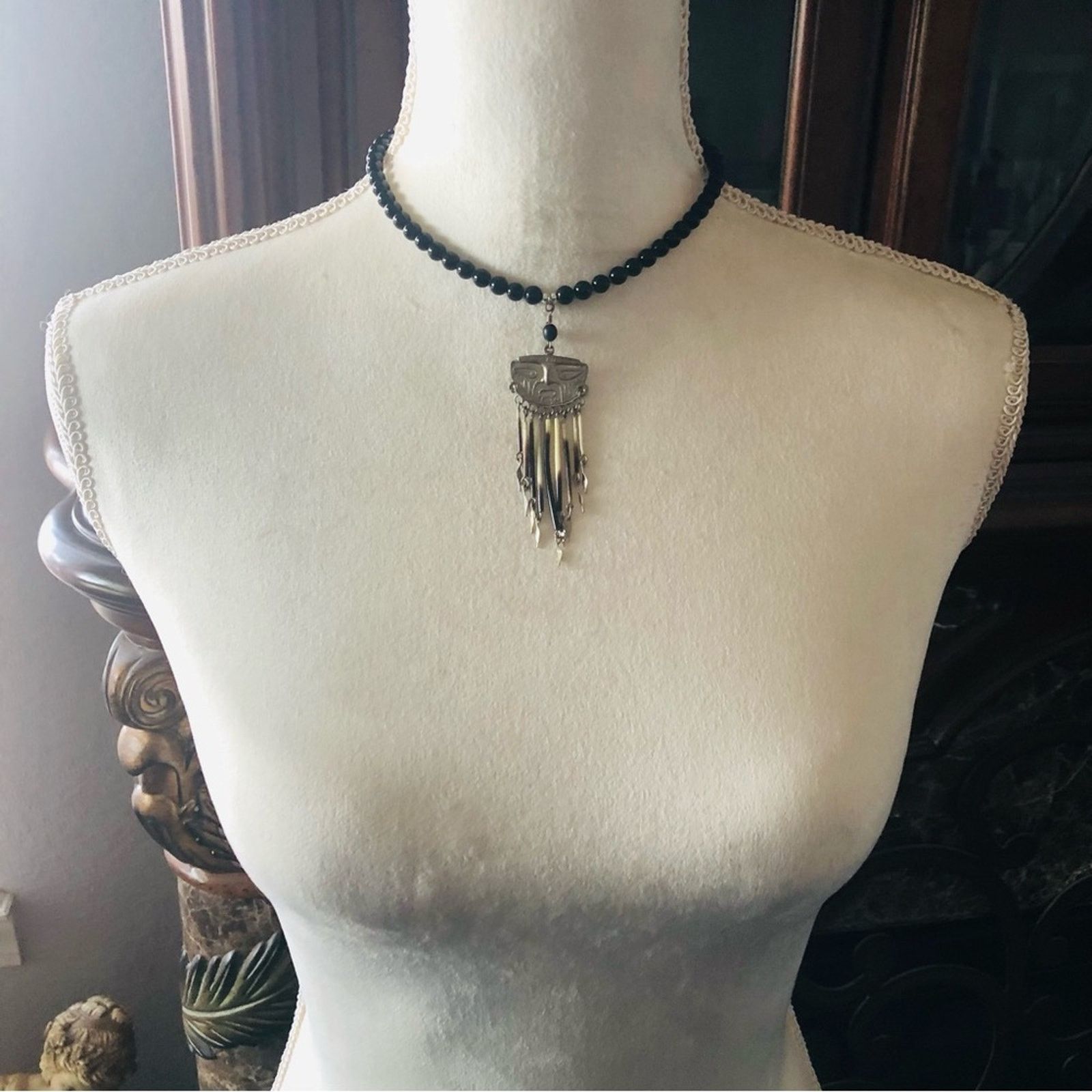 Handmade Handcrafted repurpose tribal look face fringe Pearl necklace Size ONE SIZE - 6 Thumbnail