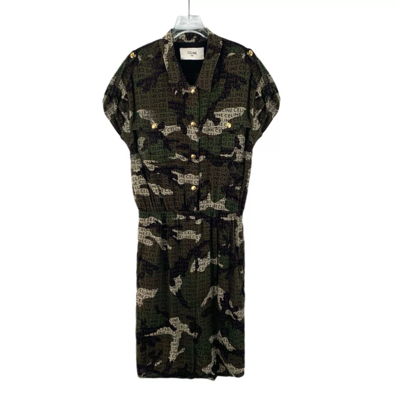 Celine Celine Camouflage Logo Print Silk Dress Size S / US 4 / IT 40 - 1 Thumbnail