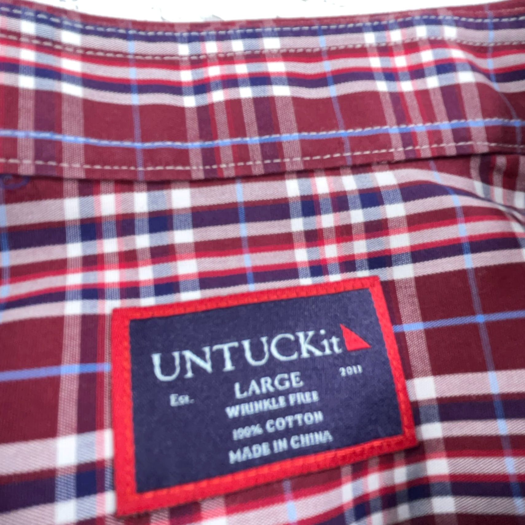 UNTUCKit UNTUCKit Shirt Men L Red Plaid Dress Poplin Lightweight Button-Up Casual Snap Free Size 42R - 3 Thumbnail