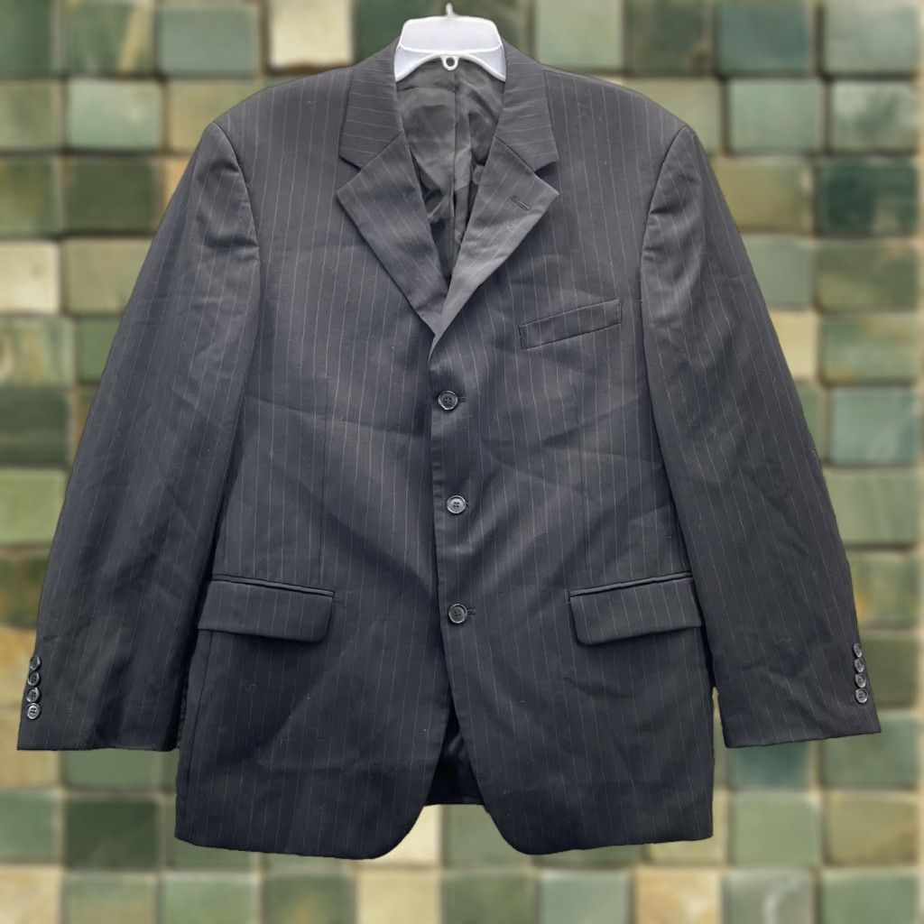 Vintage VINTAGE Andrew Fezza 100% Worsted Wool Blazer Men 44R Blue Pinstripe Business 90s Size 44R - 1 Thumbnail