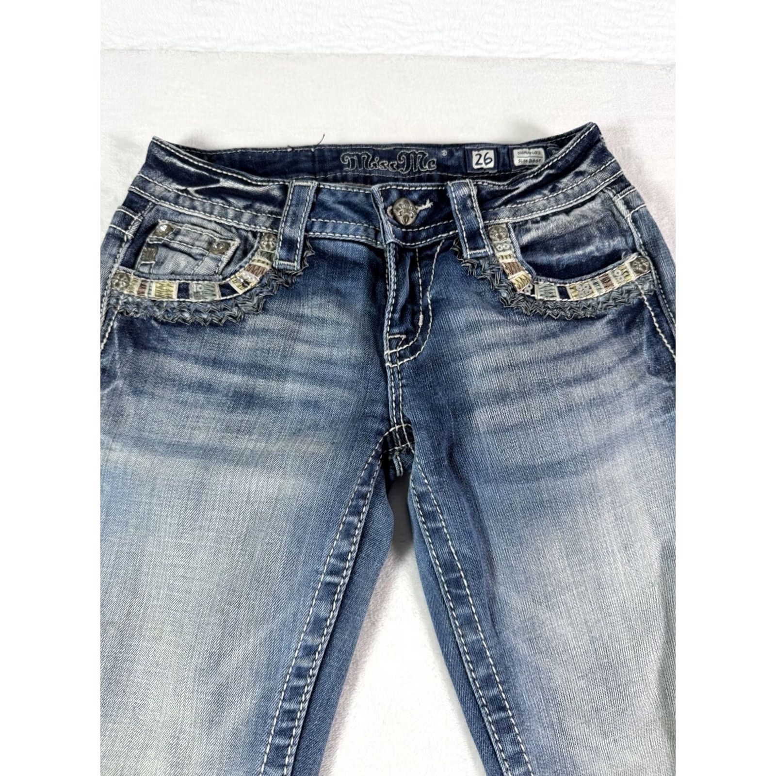 Miss Me Miss Me Jeans Women's Slim Boot Western Bohemian Denim Size 26 Size 26" / US 2 / IT 38 - 2 Thumbnail