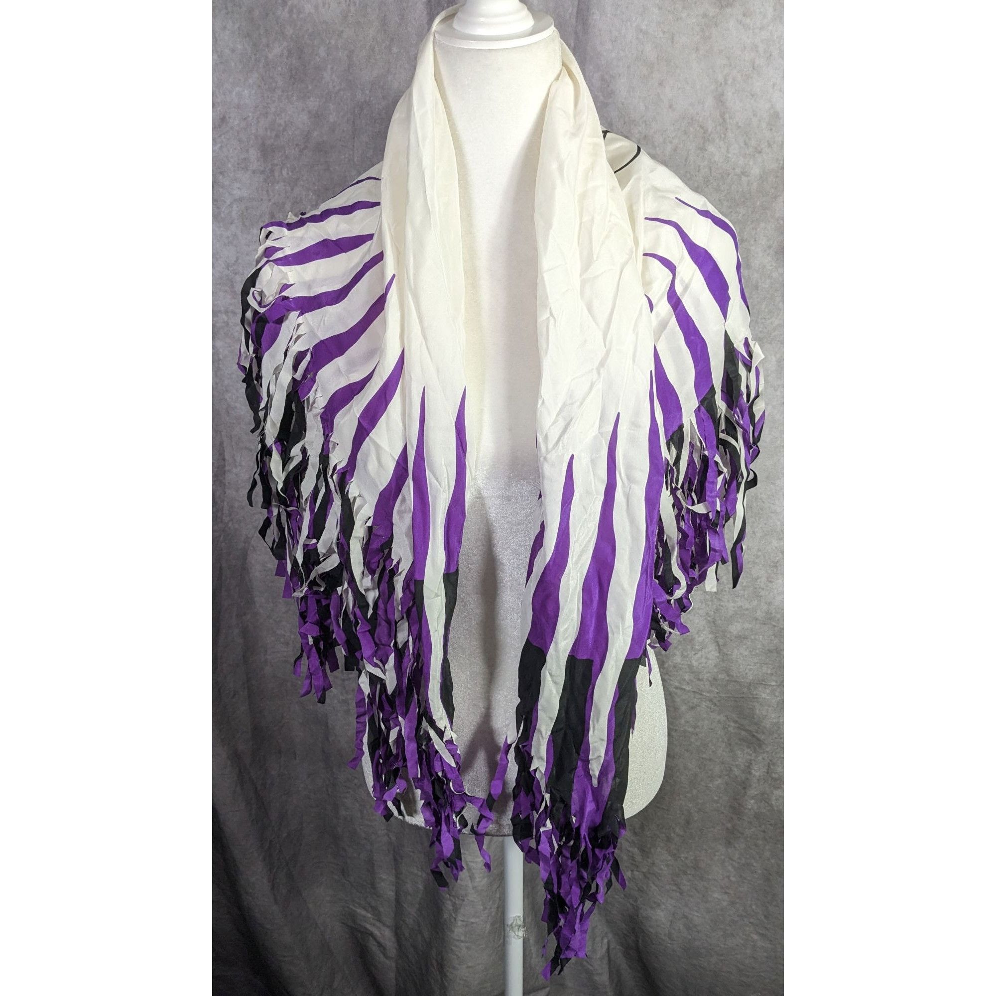 Diane von Furstenberg Vintage Diane Von Furstenberg Purple Stripe Silk Fringe Scar Size ONE SIZE - 11 Thumbnail
