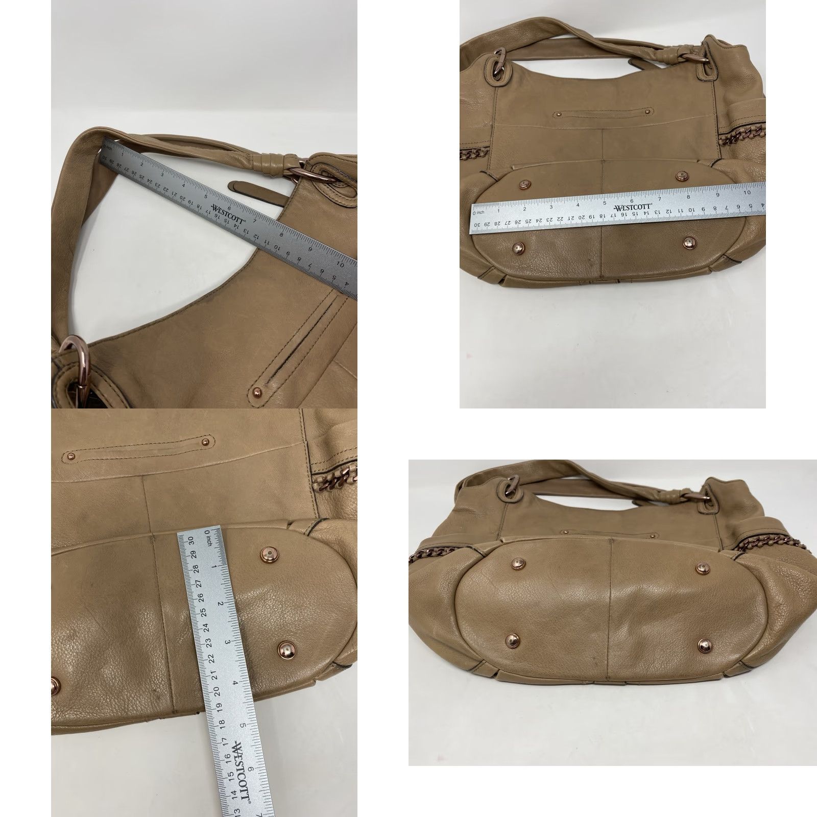 Vintage B. Makowsky Handbag Tan Soft Leather Shoulder Bag Chain Detail Snake Print Tote Size ONE SIZE - 8 Thumbnail