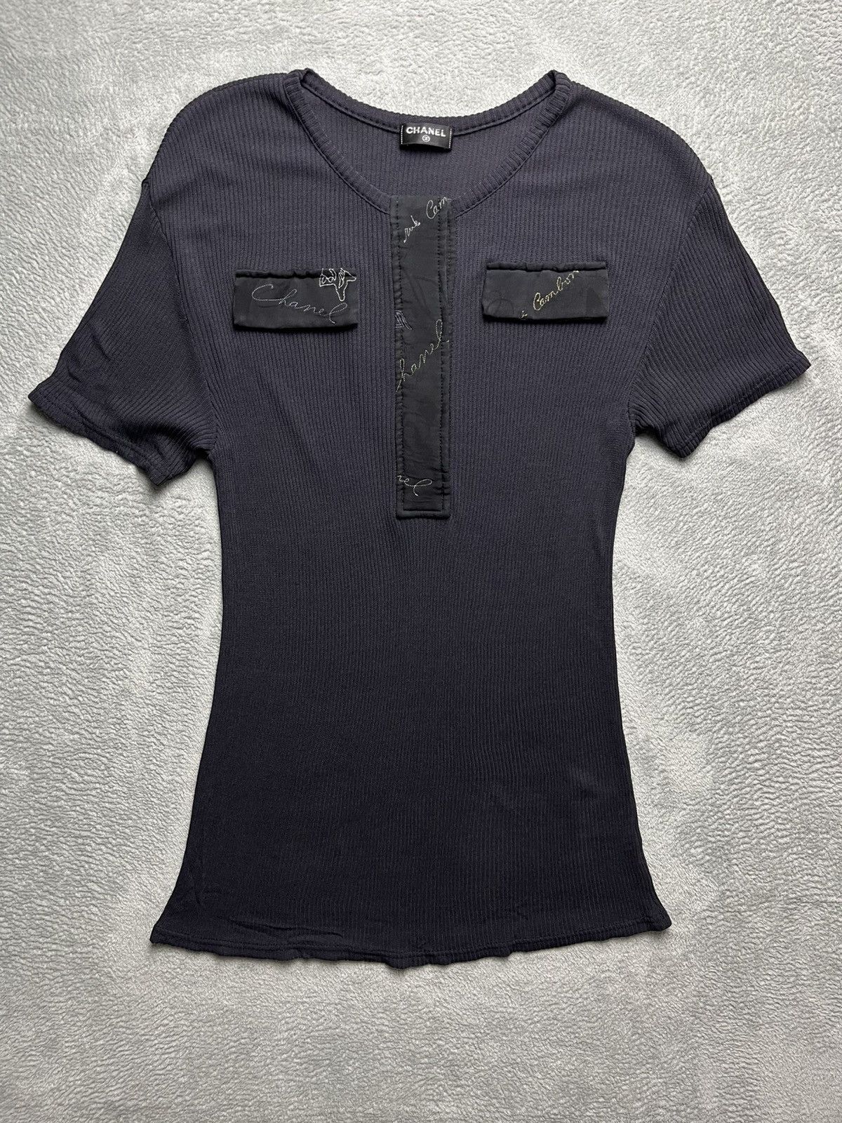 Chanel Chanel - black ribbed short sleeved top Size S / US 4 / IT 40 - 2 Thumbnail