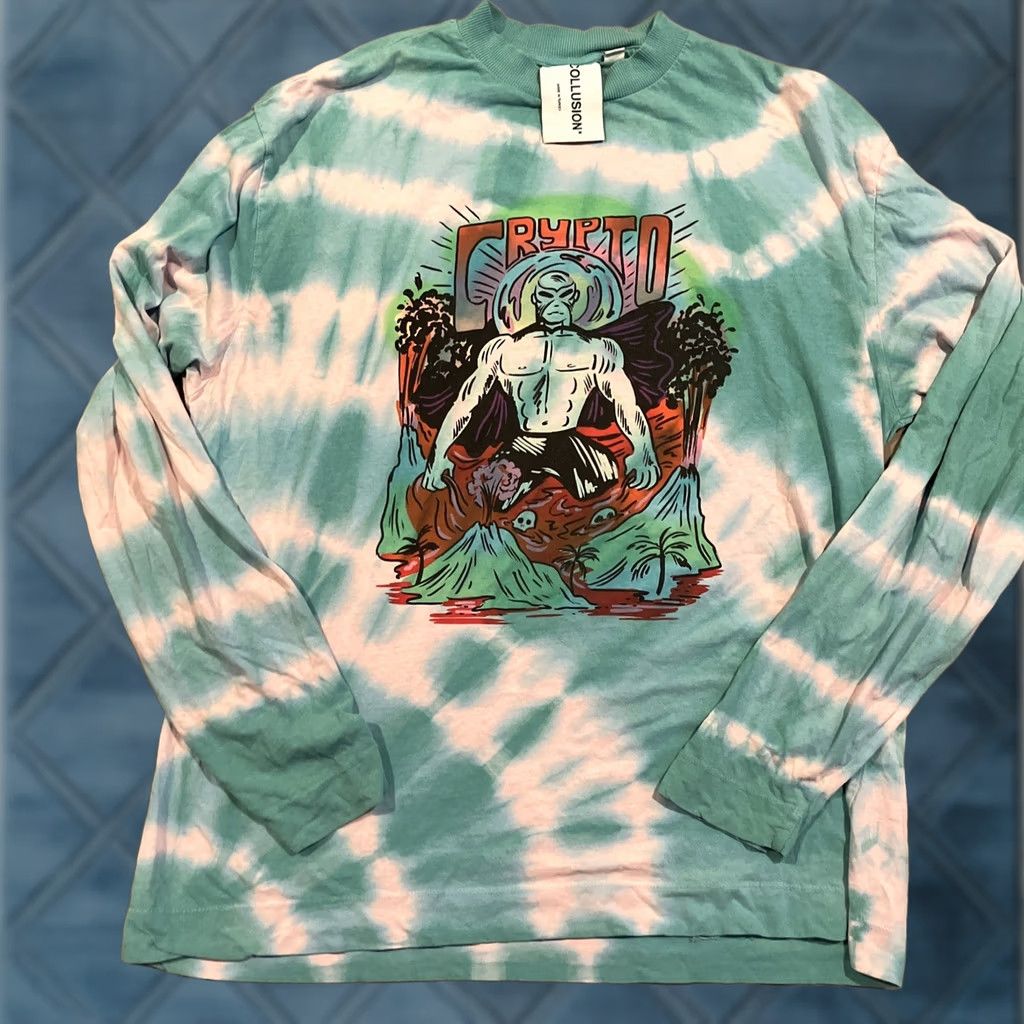 Vintage COLLUSION T-Shirt Long Sleeve Double-Sided Tie Dye Green M Mens Size US M / EU 48-50 / 2 - 1 Thumbnail