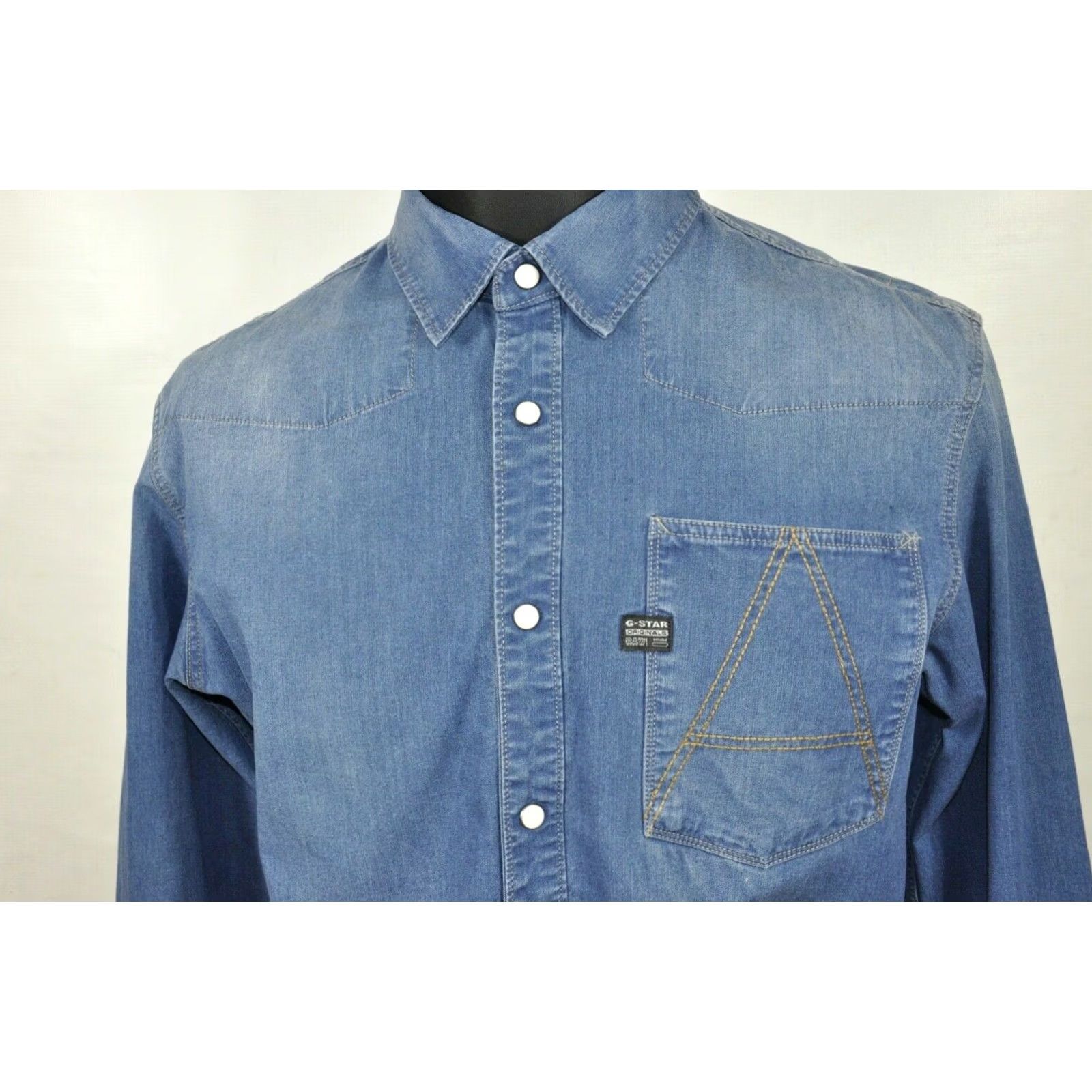 G-Star G-Star Raw A Crotch Shirt Denim Long Sleeve Button-Up L Blue 99% Cotton 1% Elastane Mens Regular Shirt Size US L / EU 52-54 / 3 - 2 Thumbnail