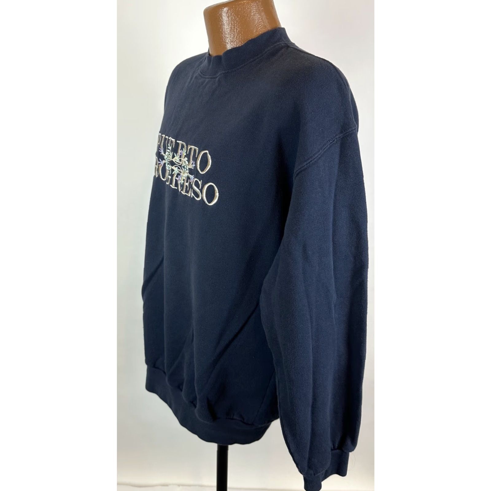 Vintage VINTAGE Puerto Progreso Sweatshirt XL Navy Embroidered 90s Cotton Blend Knit Crew Neck Pull over Men Size US XL / EU 56 / 4 - 4 Thumbnail