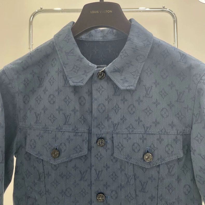 Louis Vuitton Louis Vuitton Blue denim jacket with full logo jacket 2501- Size US S / EU 44-46 / 1 - 3 Thumbnail