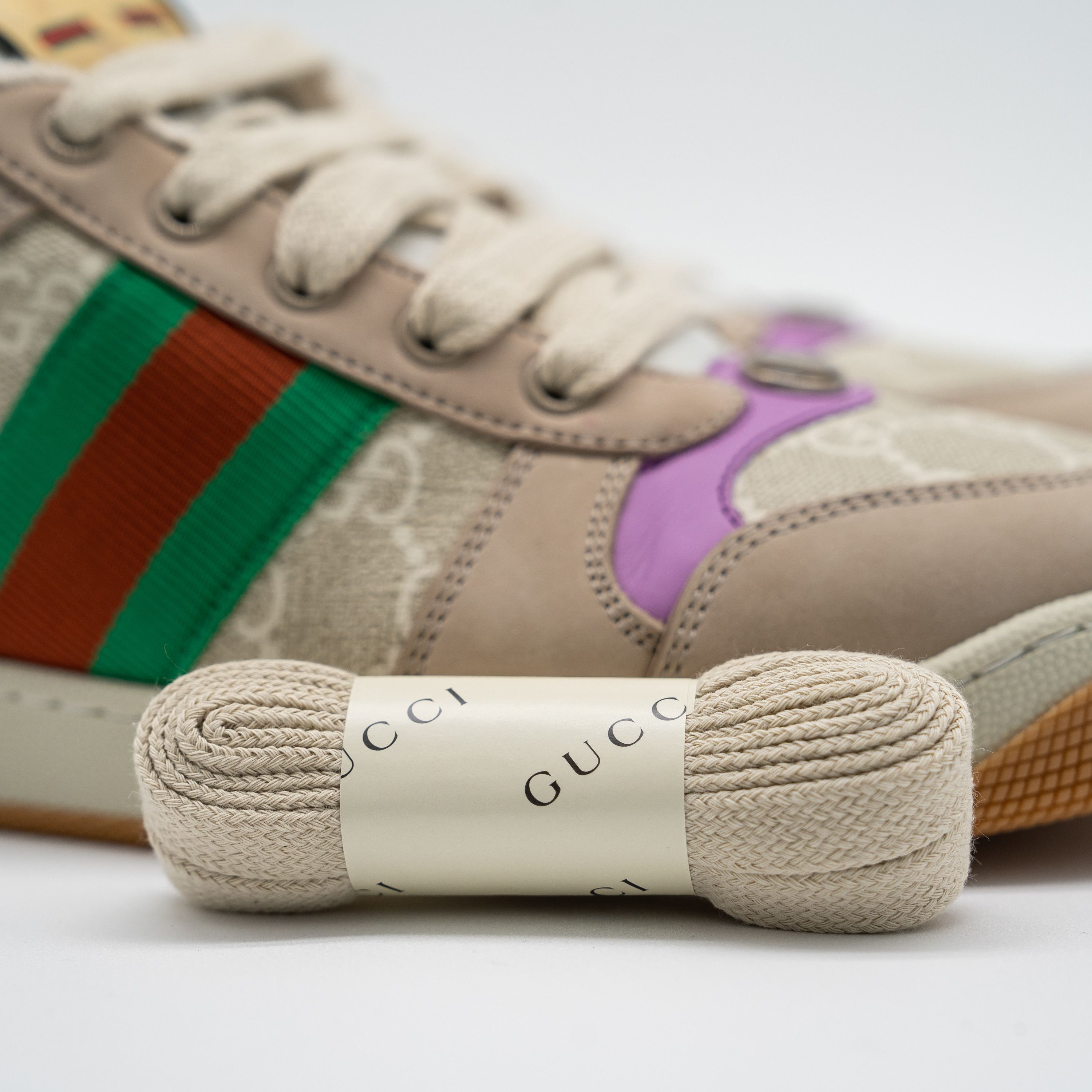 Gucci 10.5us Gucci Screener GG Beige Purple Sneakers Web Canvas Size US 10.5 / IT 40.5 - 11 Thumbnail