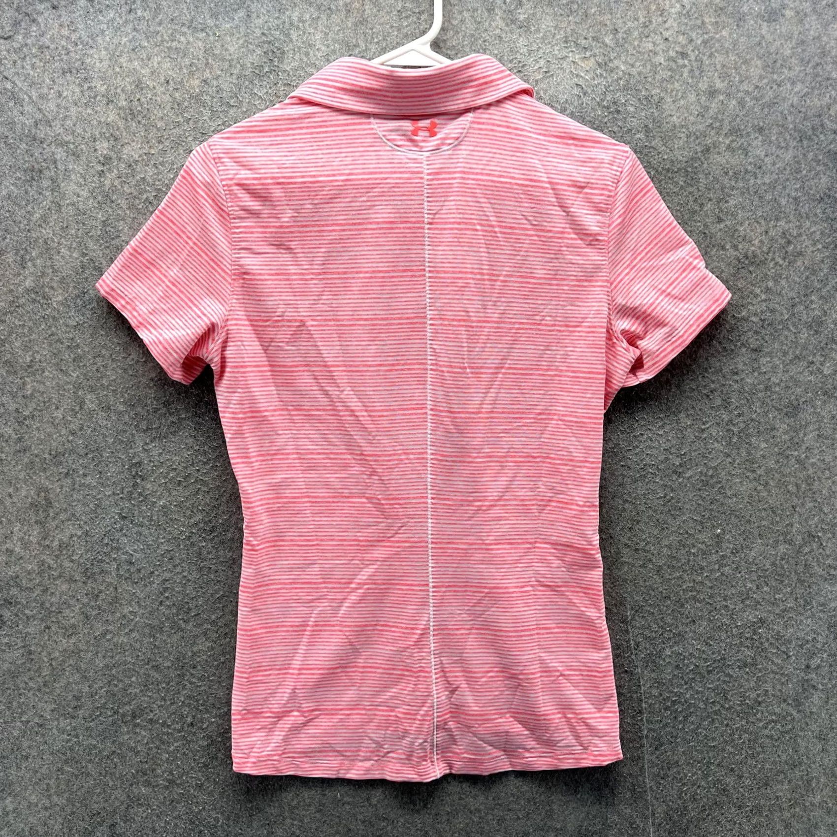 Under Armour Under Armour Polo Shirt Womens M Pink Stripe HeatGear Golf Stretch Top Size M / US 6-8 / IT 42-44 - 7 Thumbnail