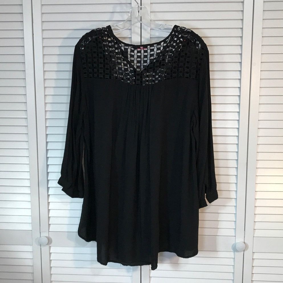 Other JJ’s Fairyland Black Floral Long Sleeve Tunic Blouse L Size L / US 10 / IT 46 - 2 Thumbnail