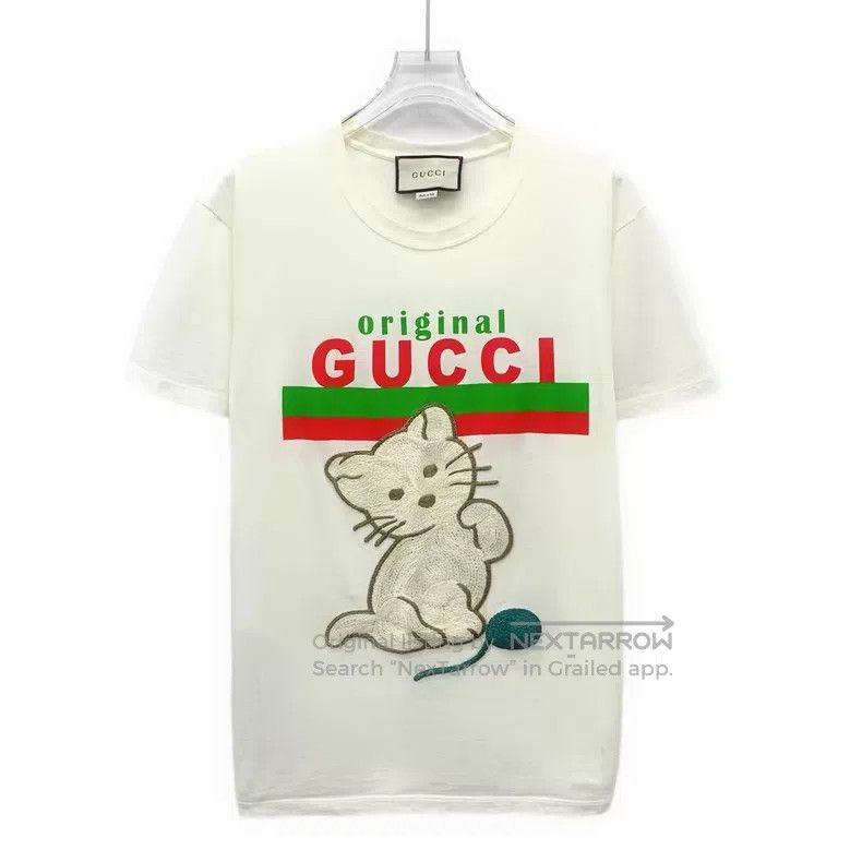 Gucci Gucci Beige cat embroidered cotton short-sleeved T-shirt Size XXS / US 00 / IT 34 - 1 Thumbnail