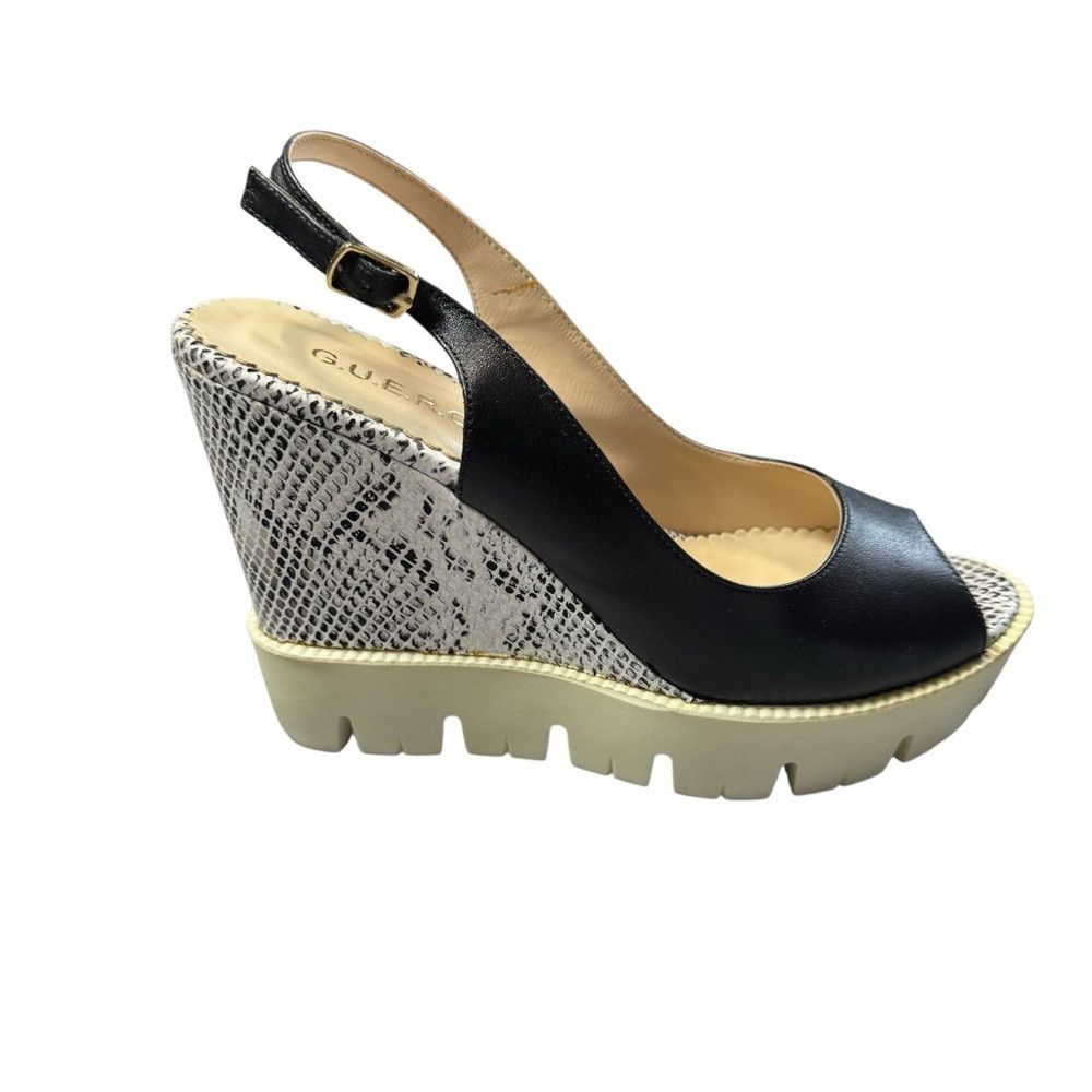 Other GUERO Black Snake Print Wedge Shoes Size 38 Size US 8 / IT 38 - 1 Thumbnail