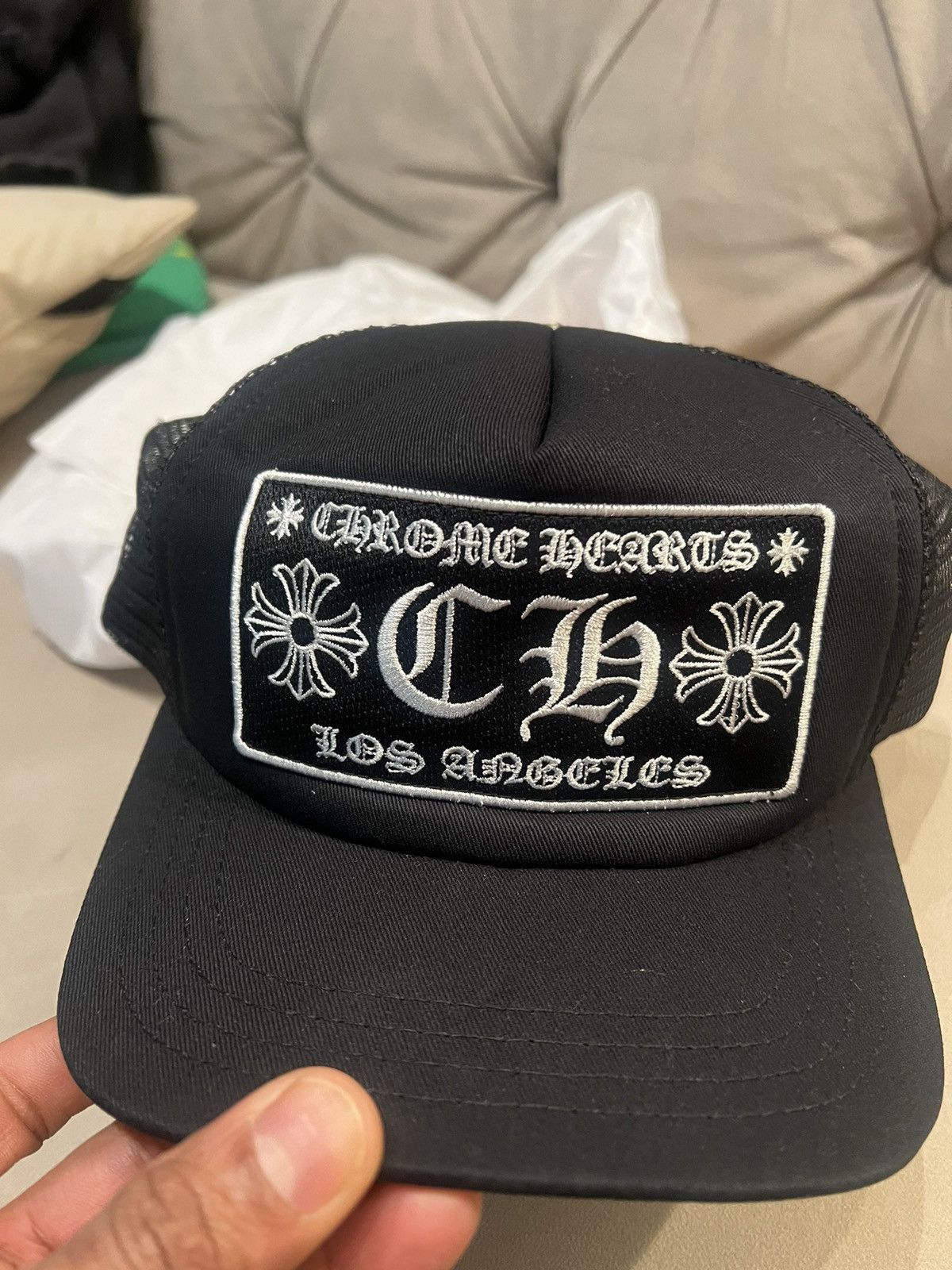 image of Chrome Hearts Ch “Los Angeles” Trucker Cap in Black, Men's
