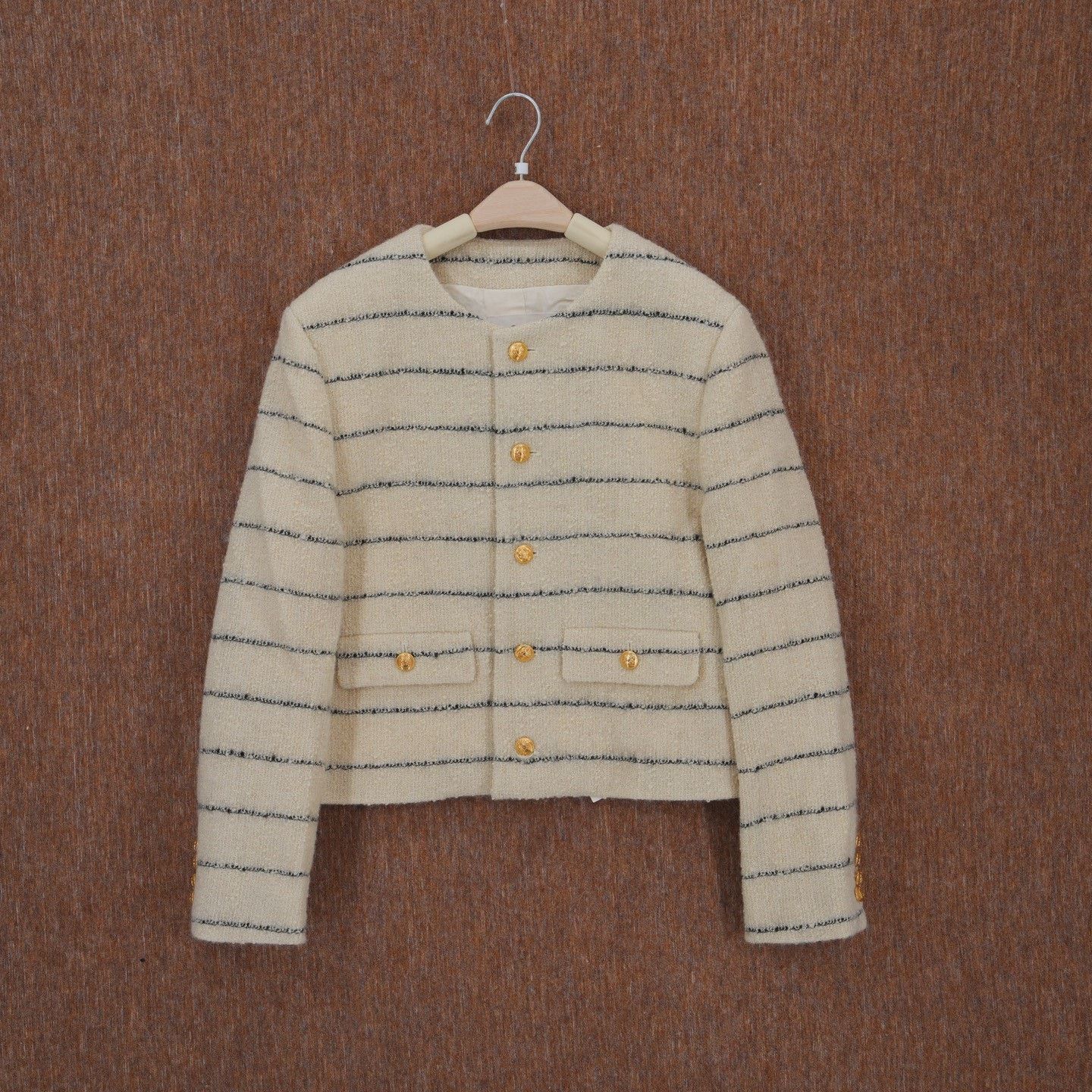 Celine CELINE Striped Button Round Neck Jacket Size S / US 4 / IT 40 - 1 Thumbnail