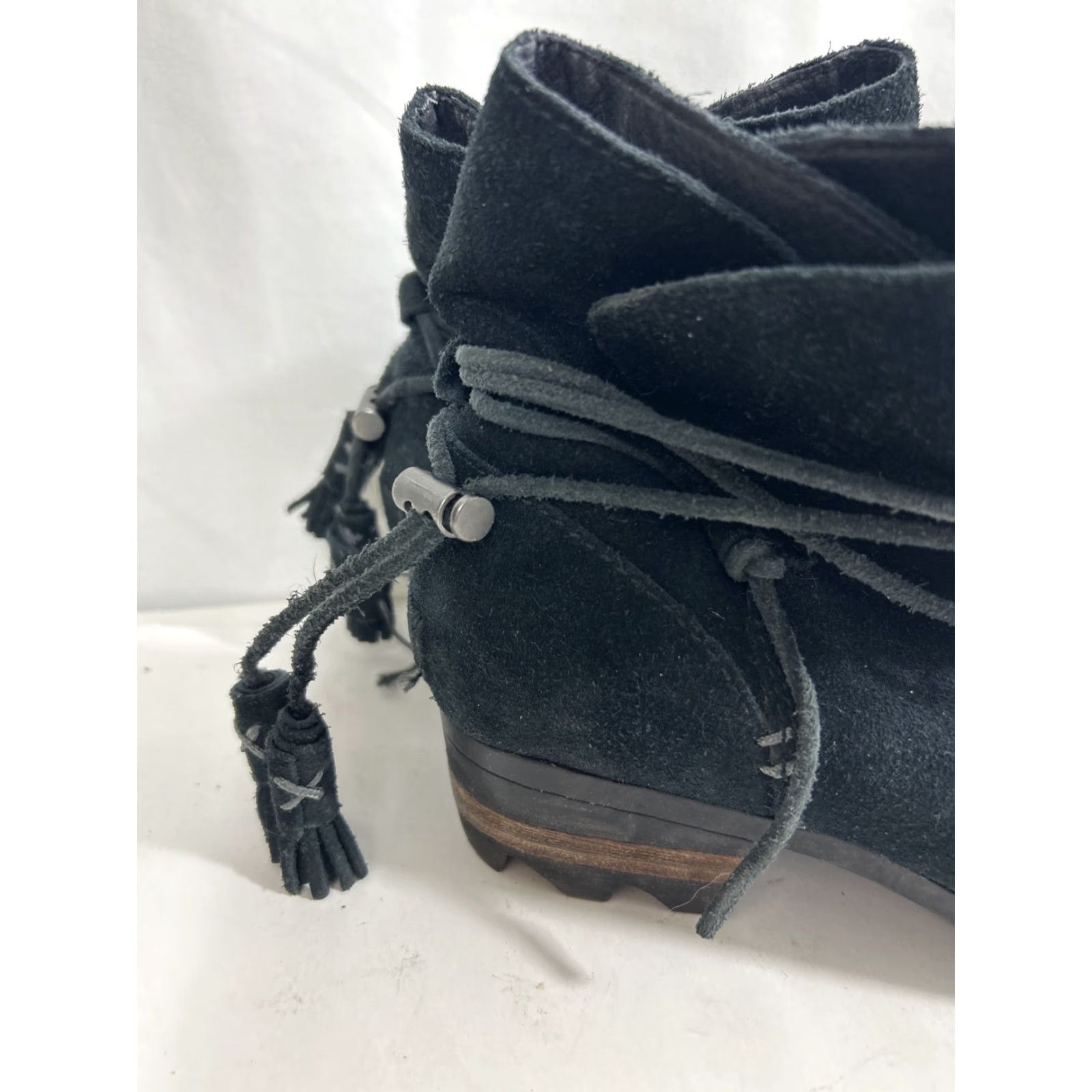 SOREL Sorel Boots Womens 7.5 Farah Tassel Ties Ankle Booties NL2682-010 Black Suede Bootie M Black Suede 7.5 Womens Size US 8 / IT 38 - 2 Thumbnail