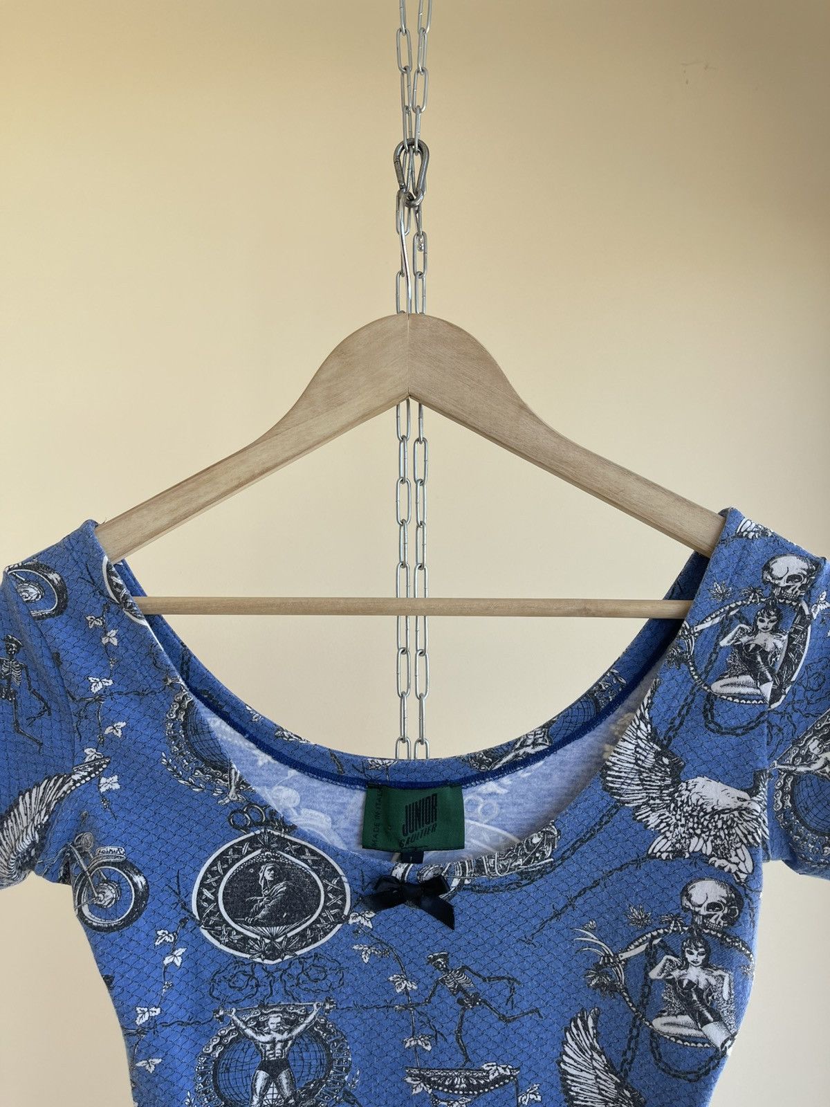 Jean Paul Gaultier JPG Junior Mister World Print Cotton Stretch Mini Dress 90s Size L / US 10 / IT 46 - 4 Thumbnail